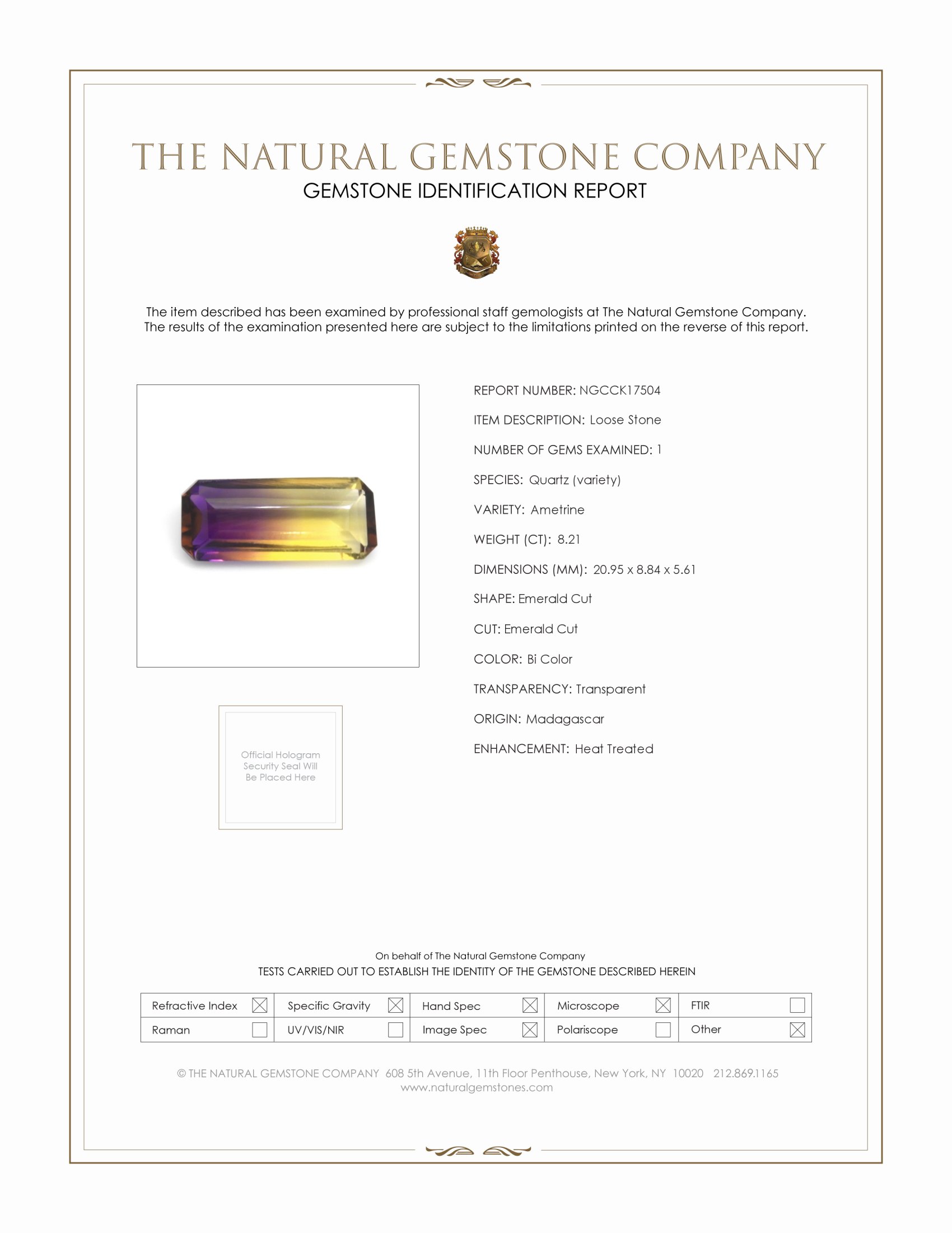 8.21 Ct. Bi Color Ametrine from Madagascar