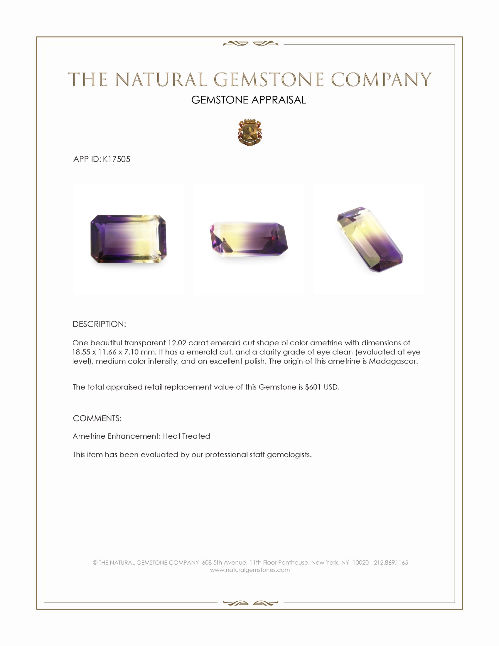 12.02 Ct. Ametrine from Madagascar