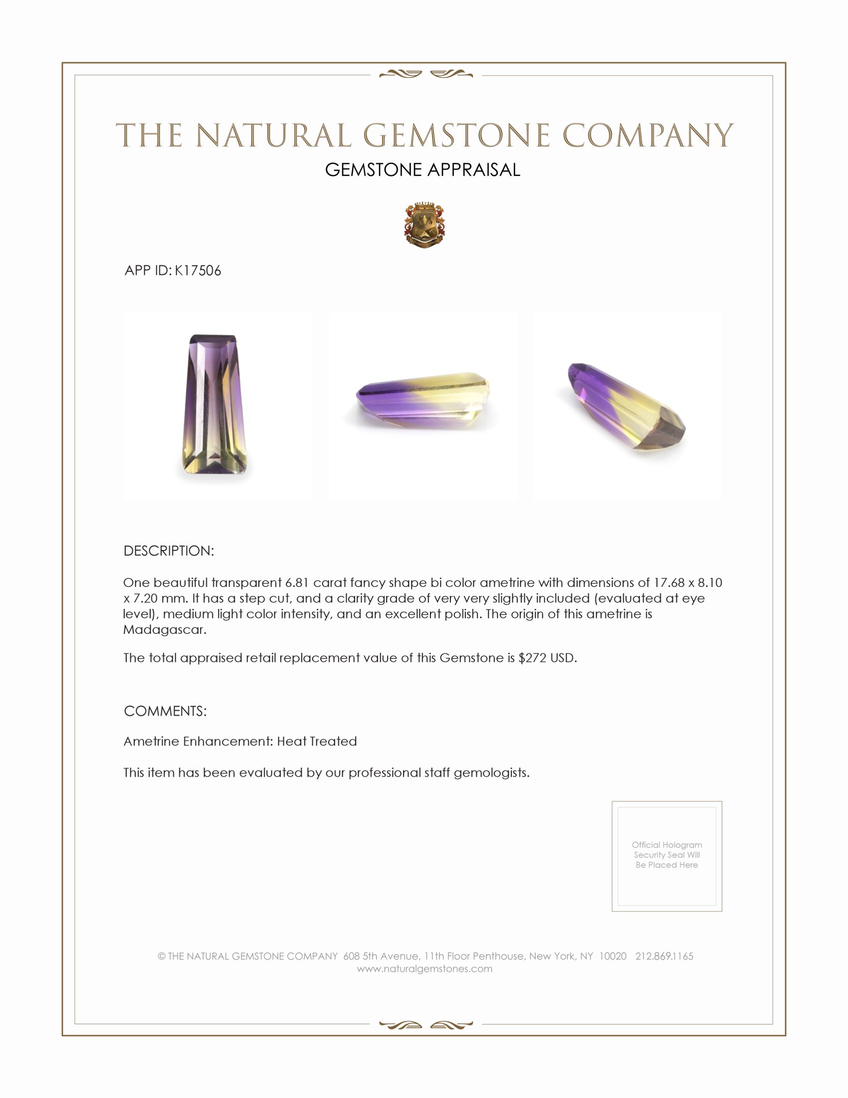 6.81 Ct. Bi Color Ametrine from Madagascar