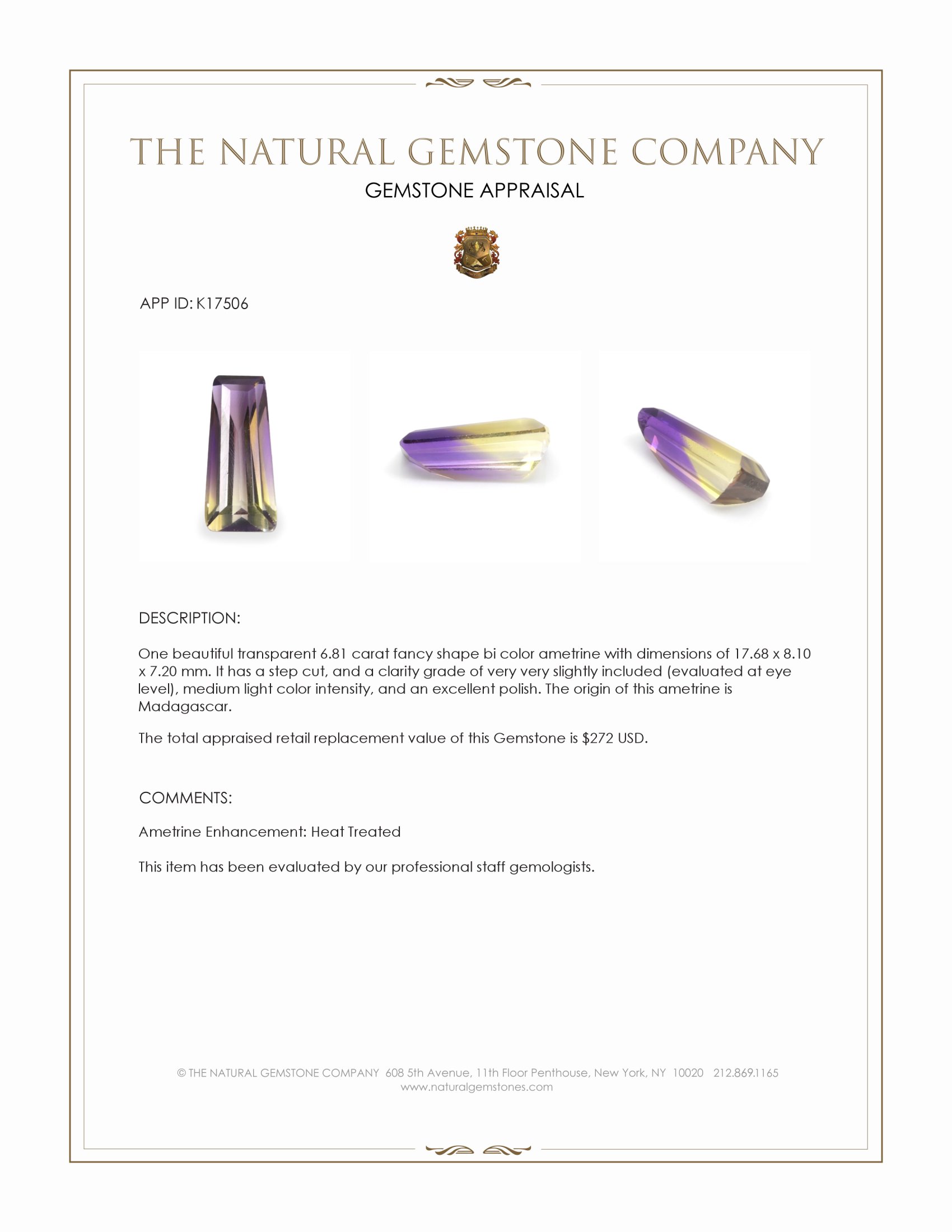 6.81 Ct. Ametrine from Madagascar