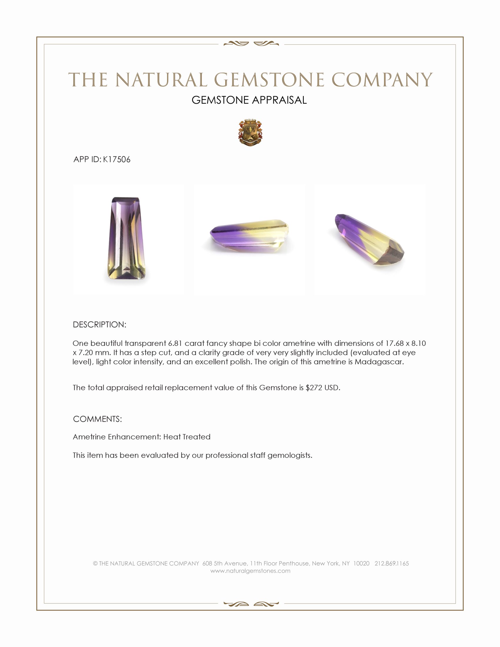 6.81 Ct. Ametrine from Madagascar