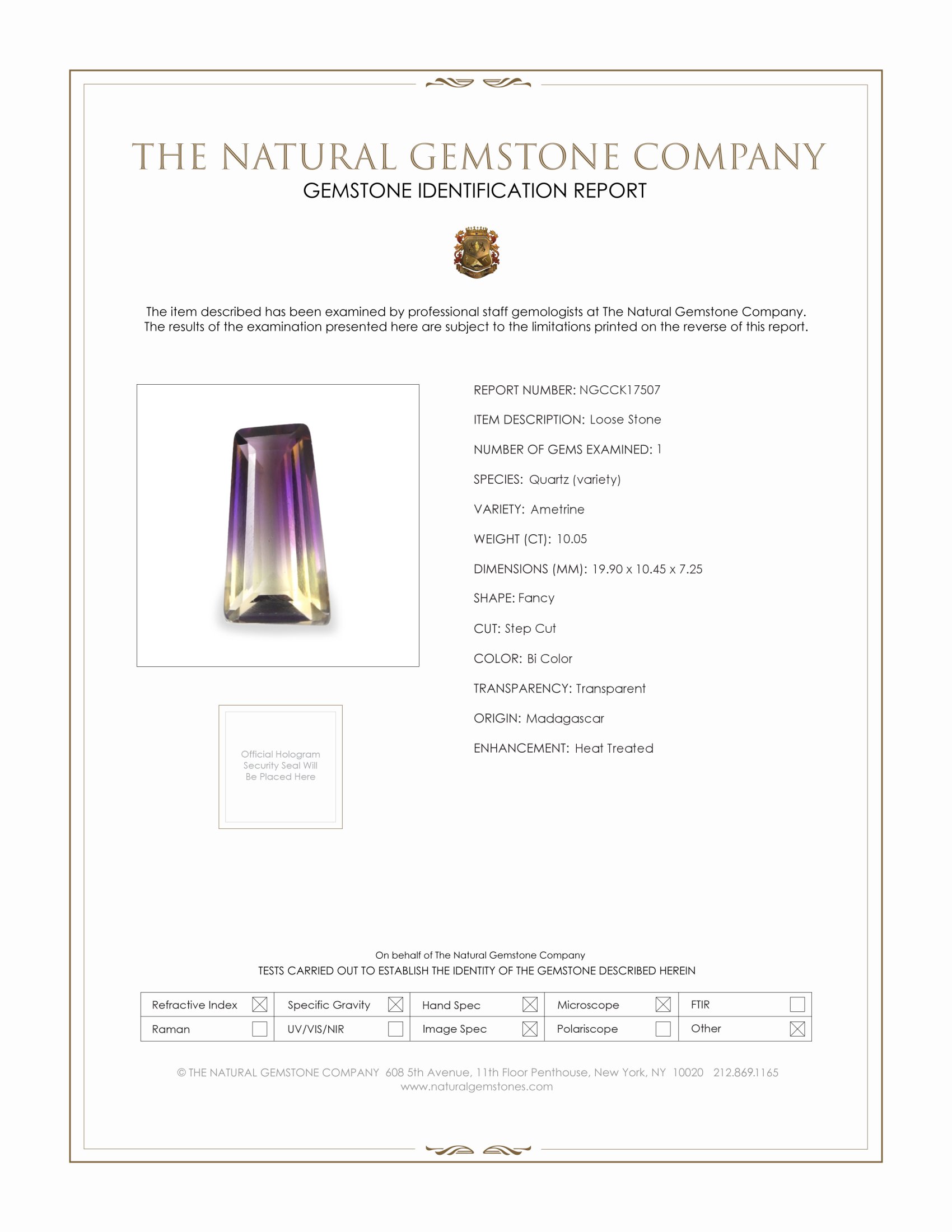 10.05 Ct. Bi Color Ametrine from Madagascar