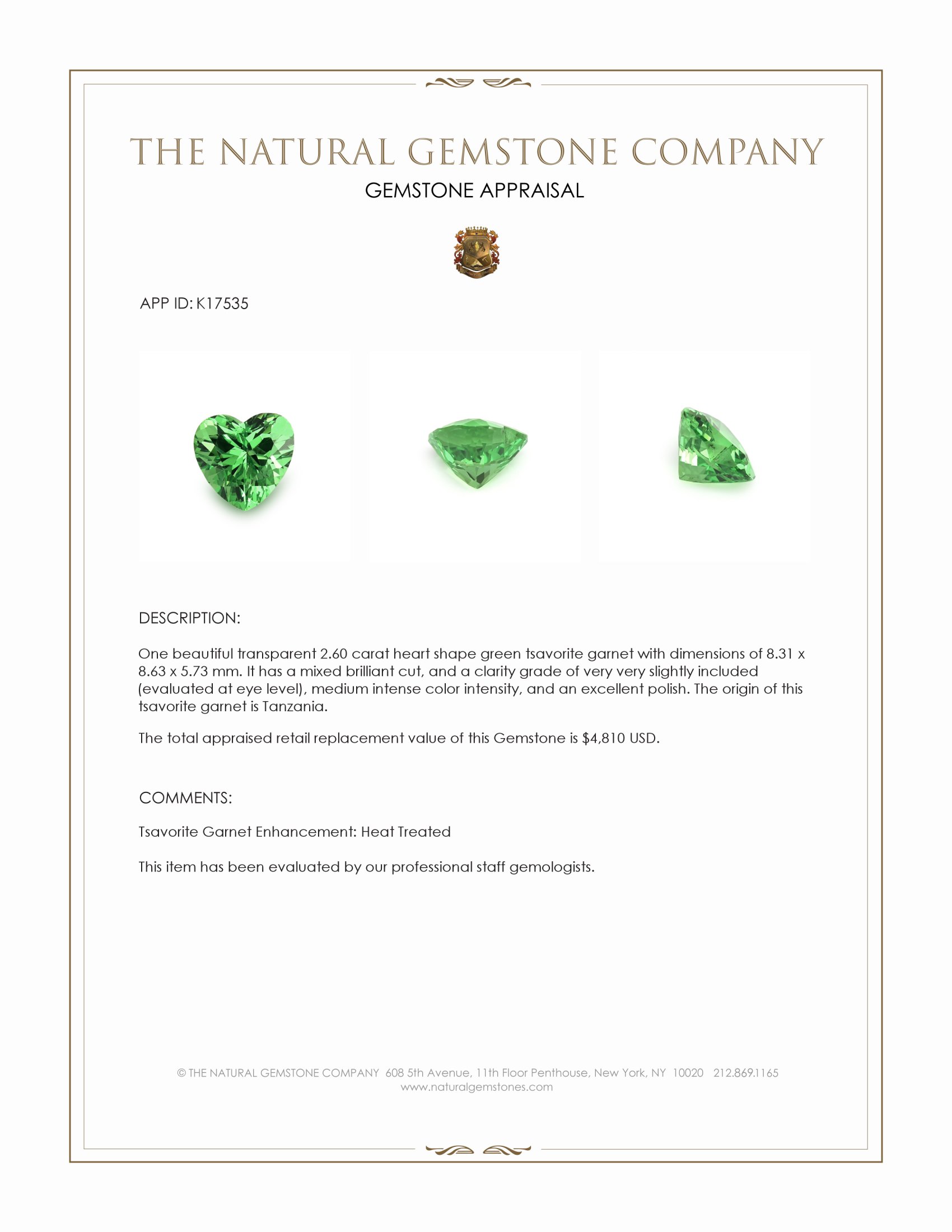 2.60 Ct. Tsavorite Garnet from Tanzania