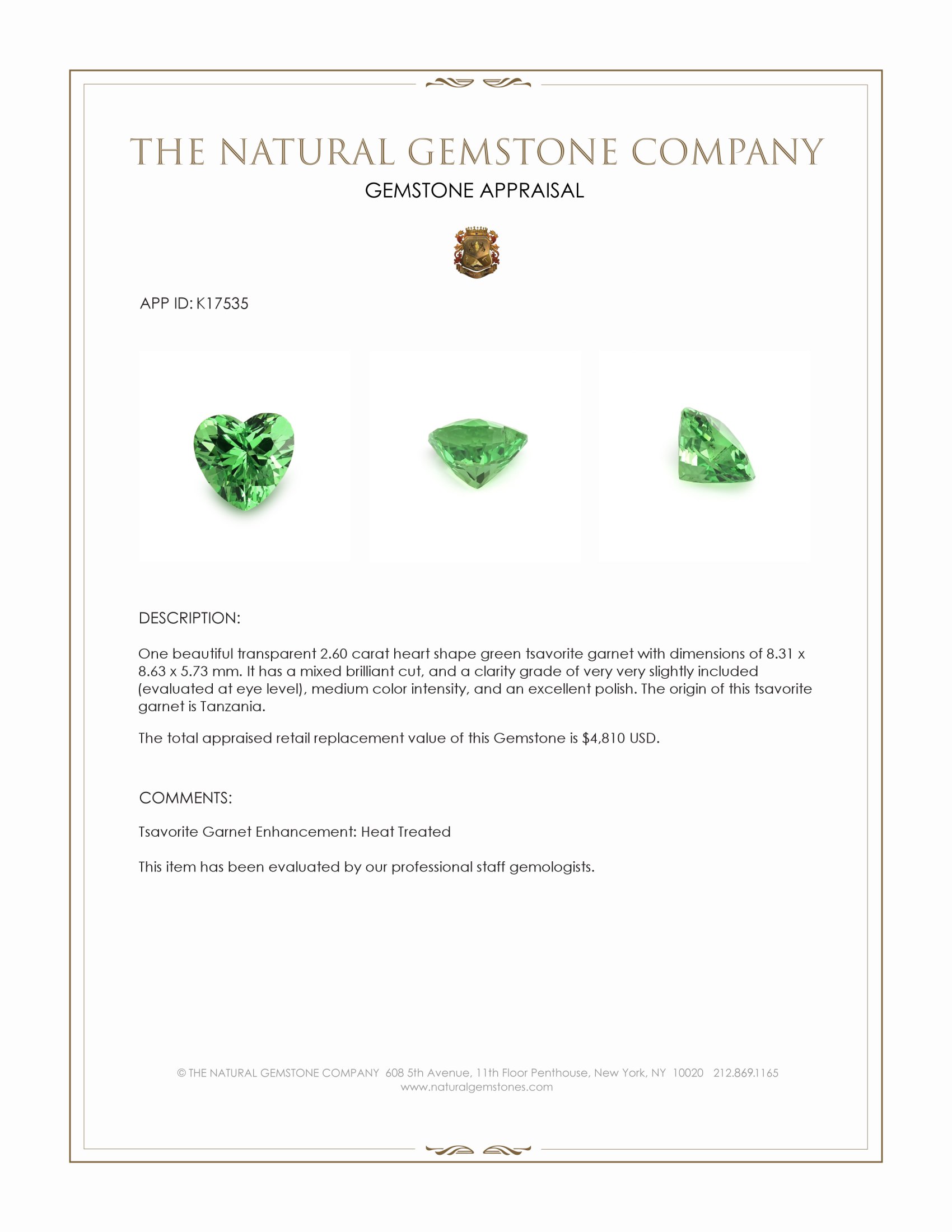 2.60 Ct. Tsavorite Garnet from Tanzania