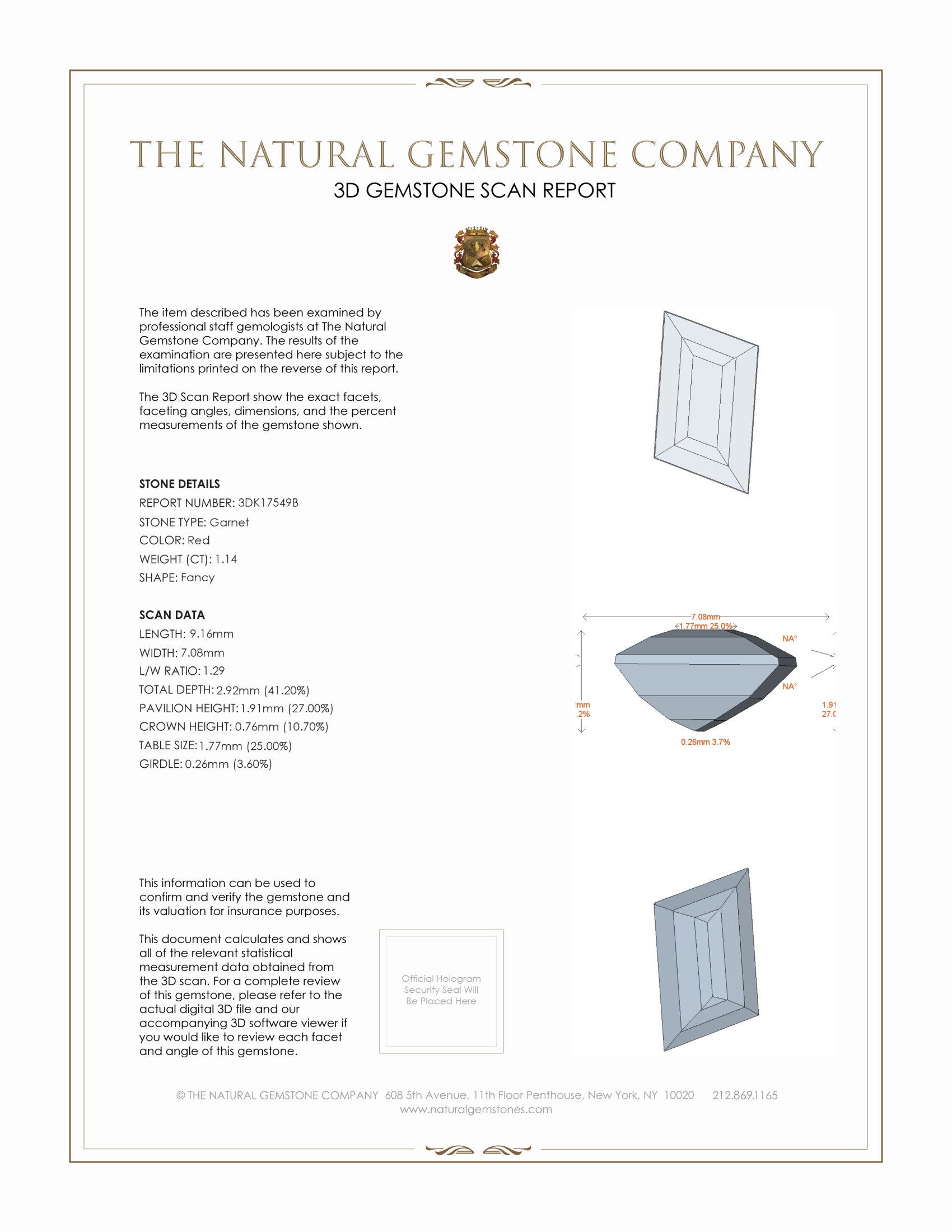 1.14 Ct. Garnet from Ceylon (Sri Lanka)