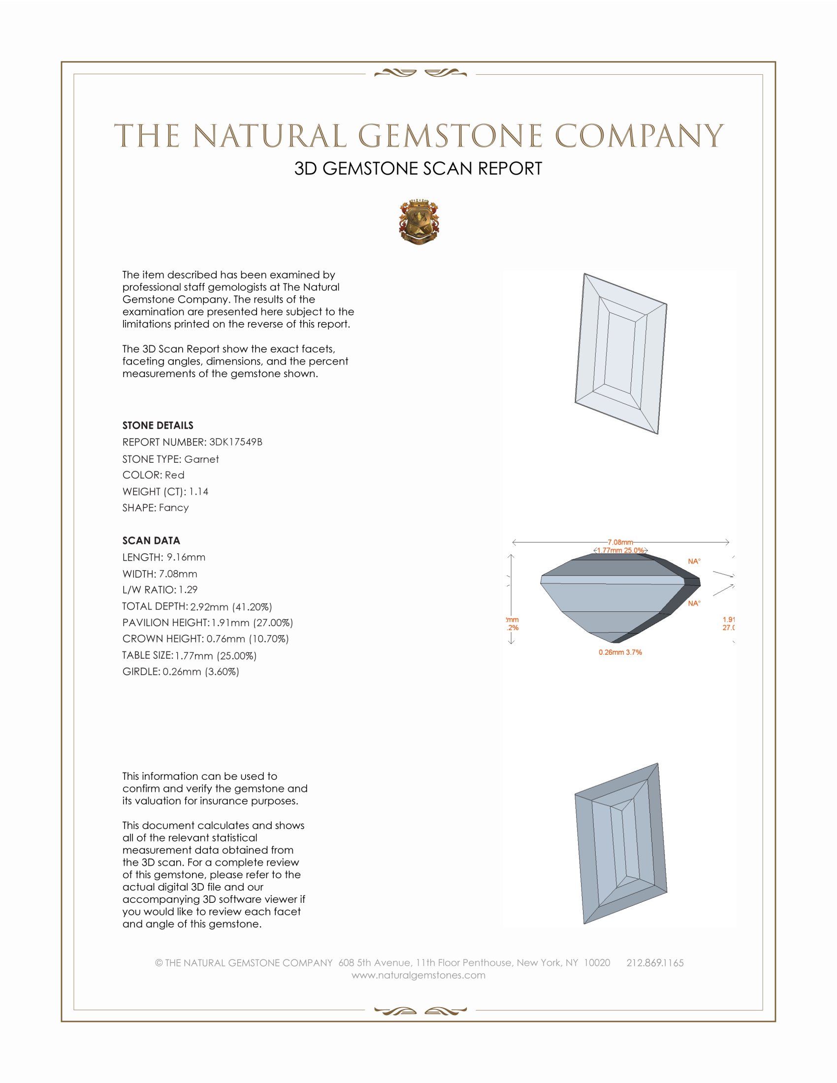 1.14 Ct. Garnet from Ceylon (Sri Lanka)