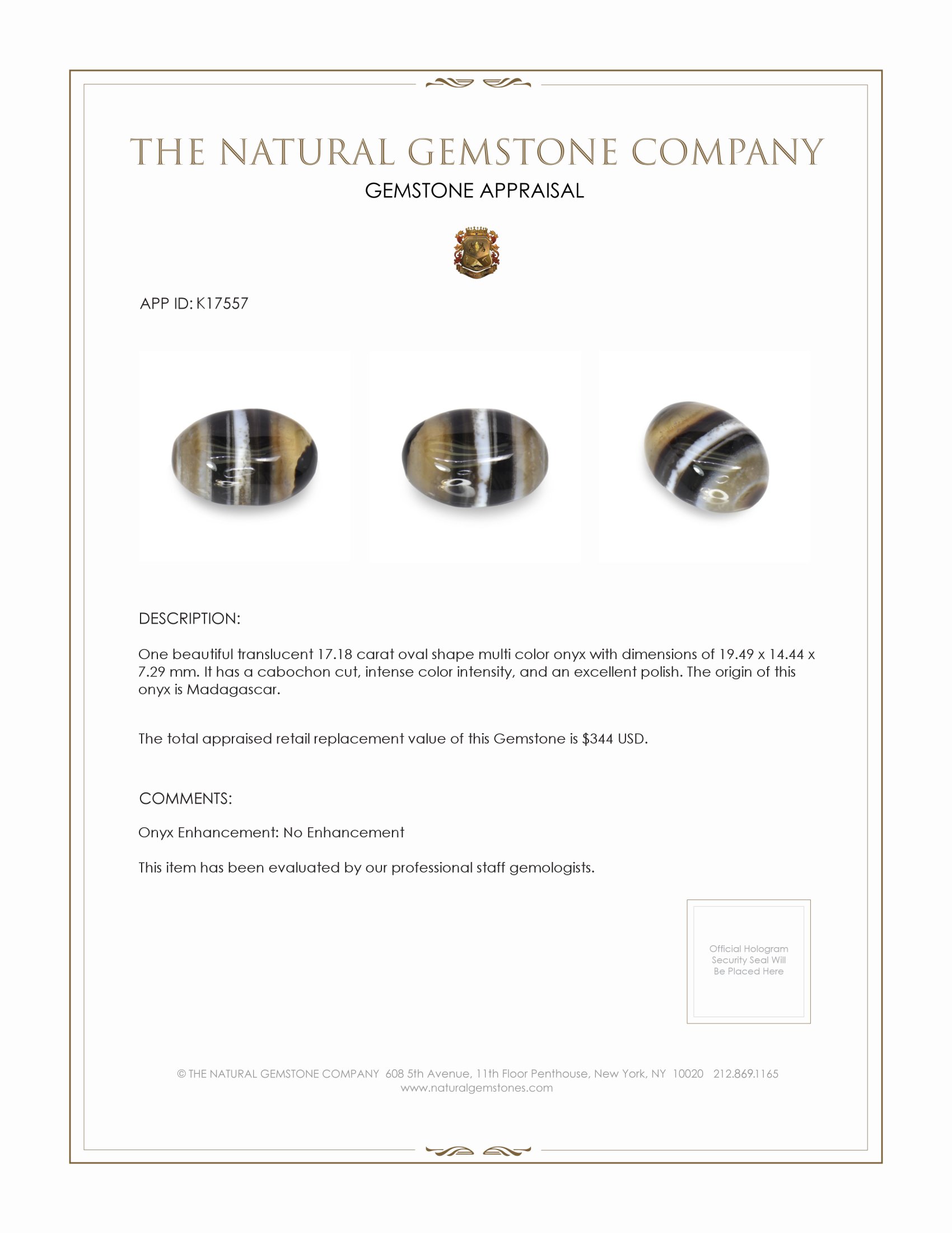 17.18 Ct. Cabochon Onyx from Madagascar