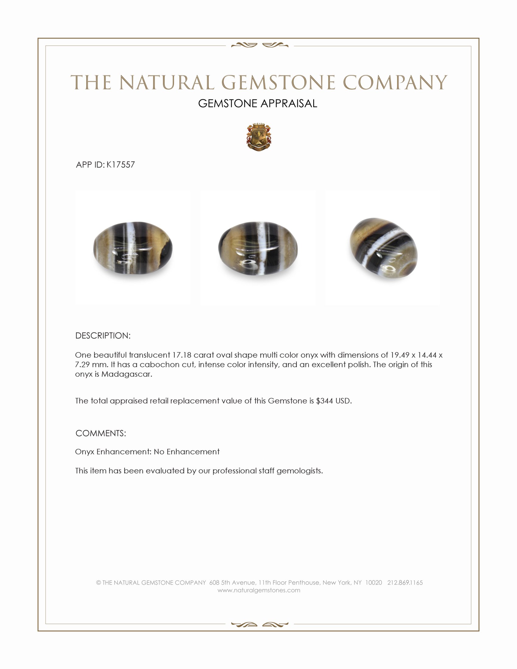 17.18 Ct. Cabochon Onyx from Madagascar