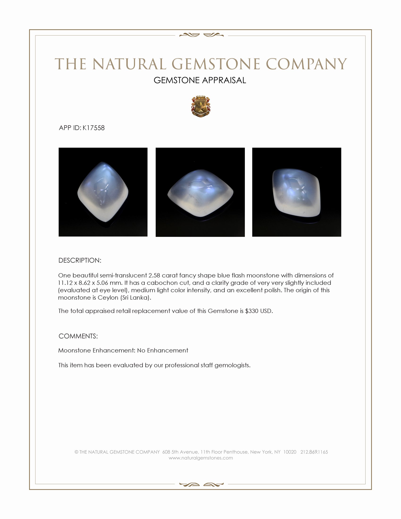 2.58 Ct. Cabochon Moonstone from Ceylon (Sri Lanka)