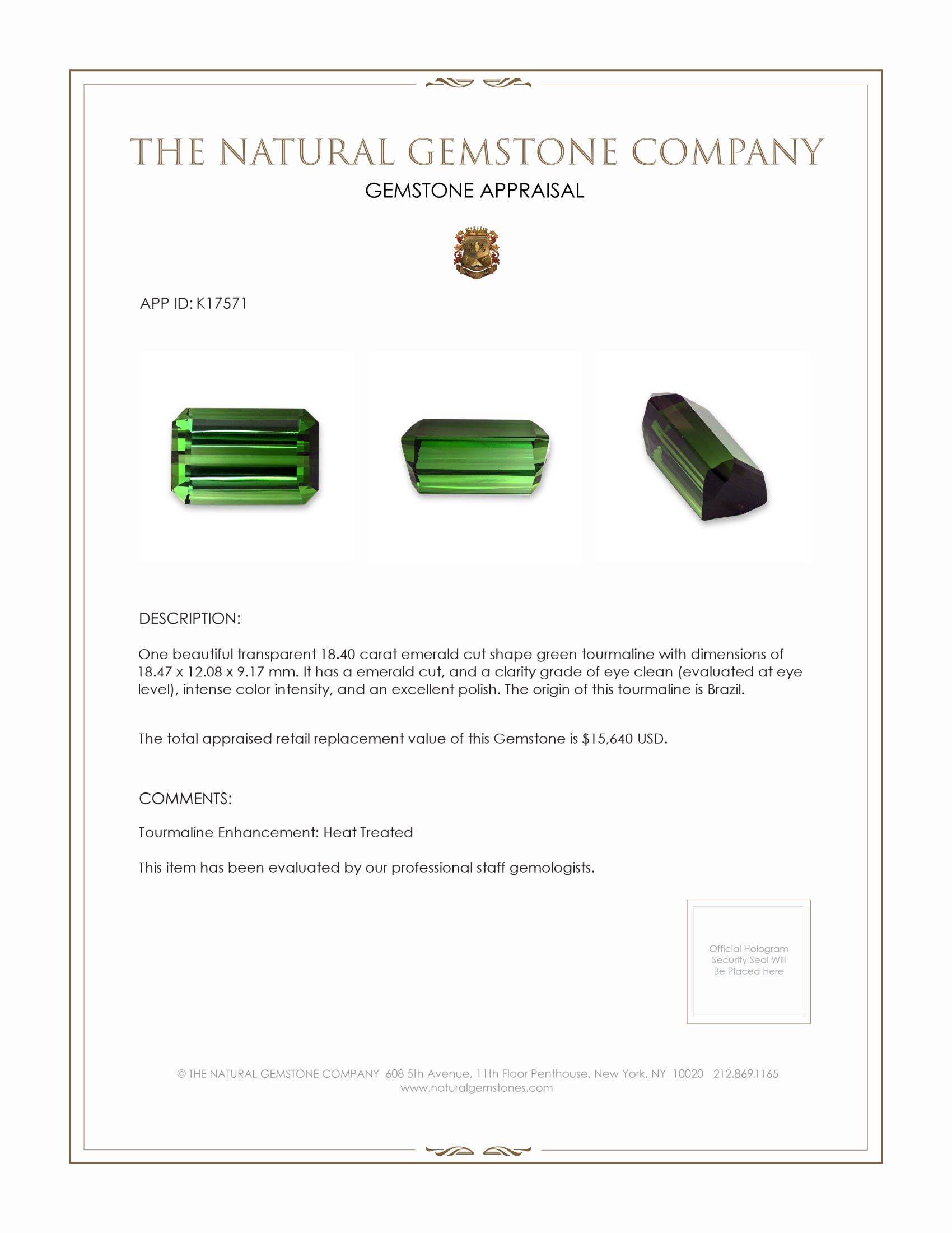 18.40 Ct. Tourmaline from Brazil