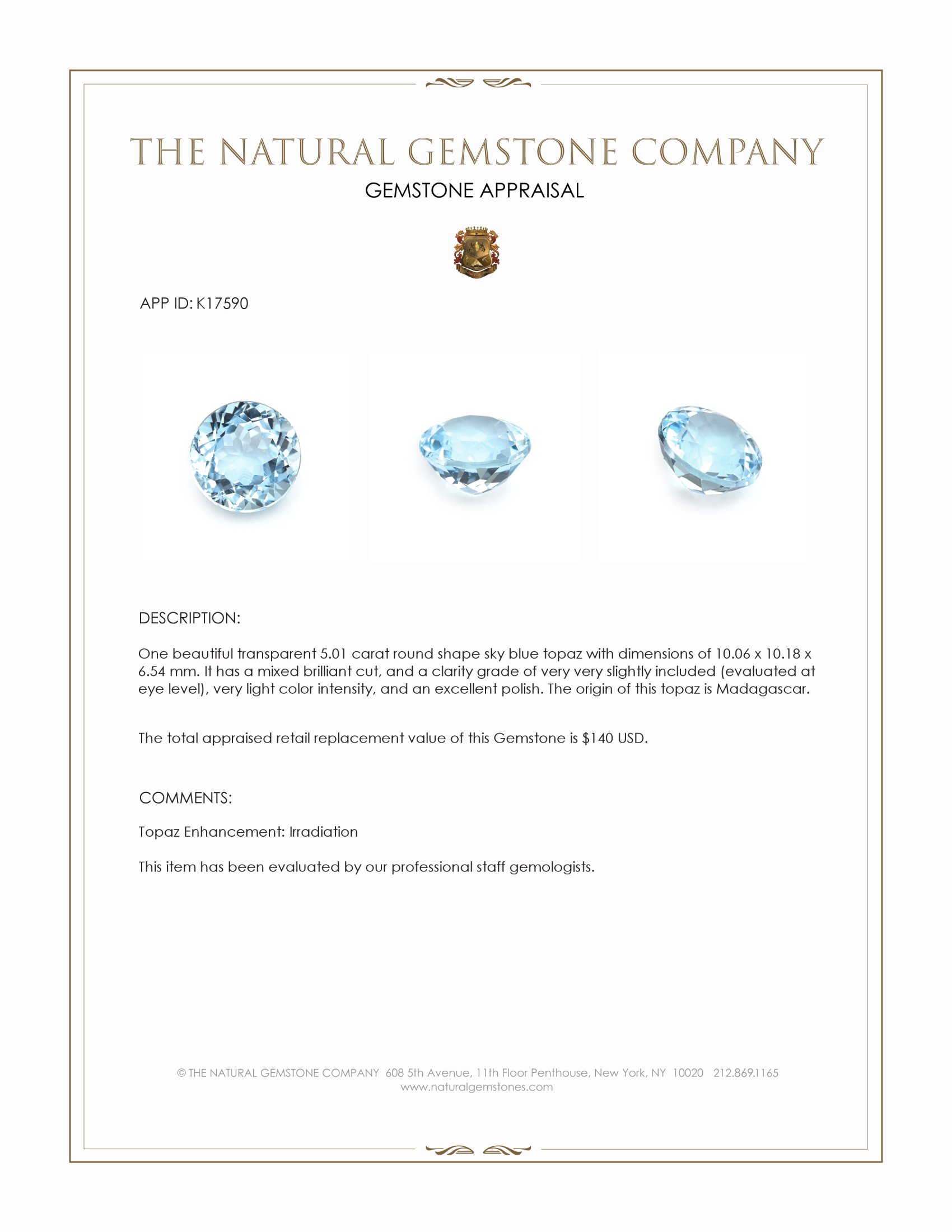 5.01 Ct. Topaz from Madagascar