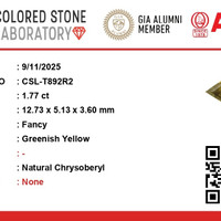 1.77 Ct. Chrysoberyl from Ceylon (Sri Lanka) Scan Report