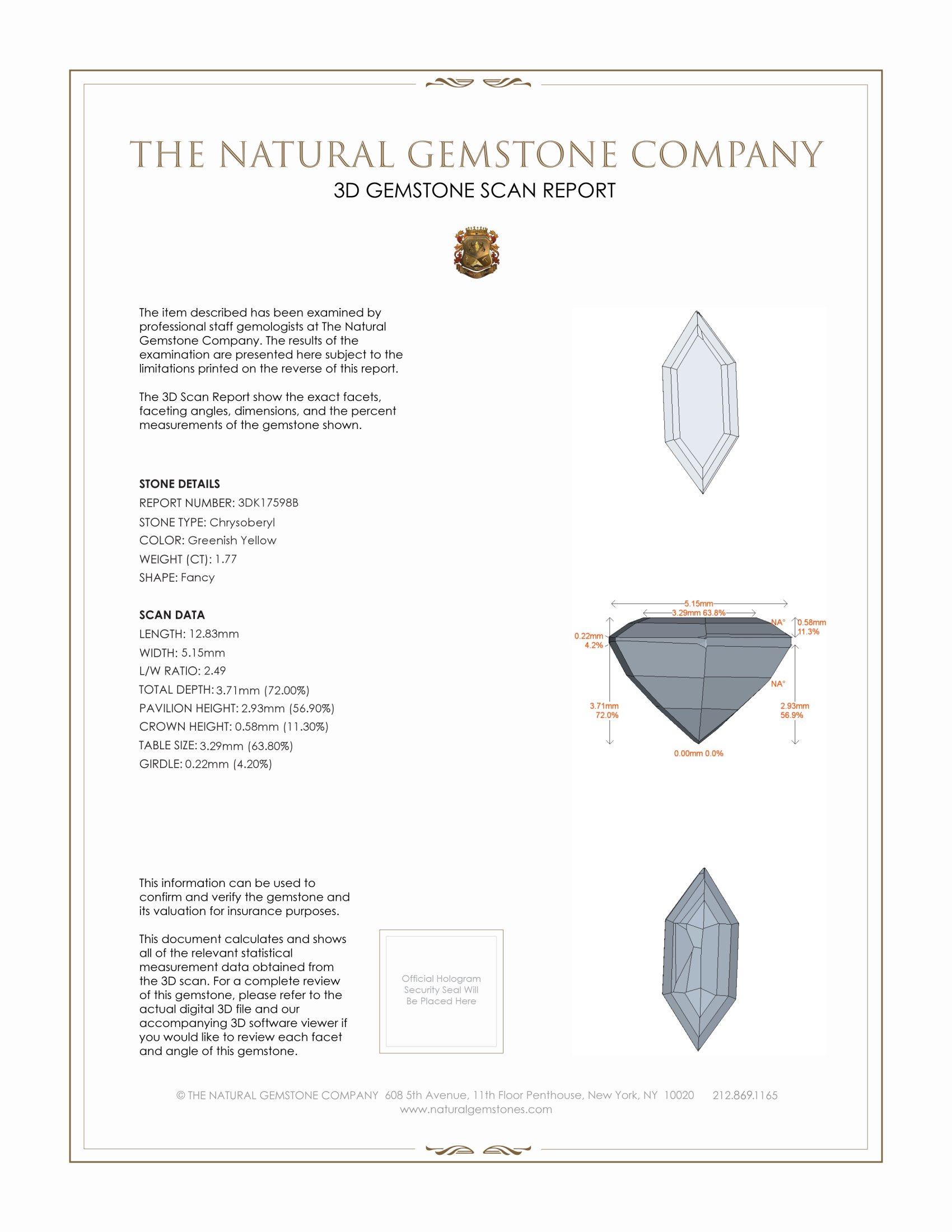 1.77 Ct. Chrysoberyl from Ceylon (Sri Lanka)