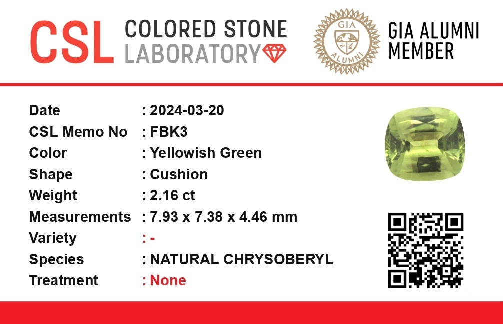 2.15 Ct. Chrysoberyl from Ceylon (Sri Lanka)