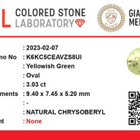 3.03 Ct. Chrysoberyl from Ceylon (Sri Lanka) Scan Report