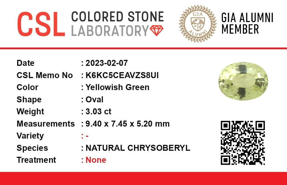 3.03 Ct. Chrysoberyl from Ceylon (Sri Lanka)