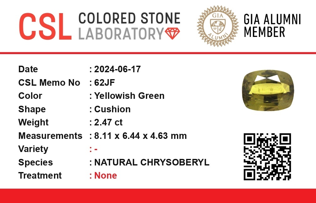 2.45 Ct. Chrysoberyl from Ceylon (Sri Lanka)