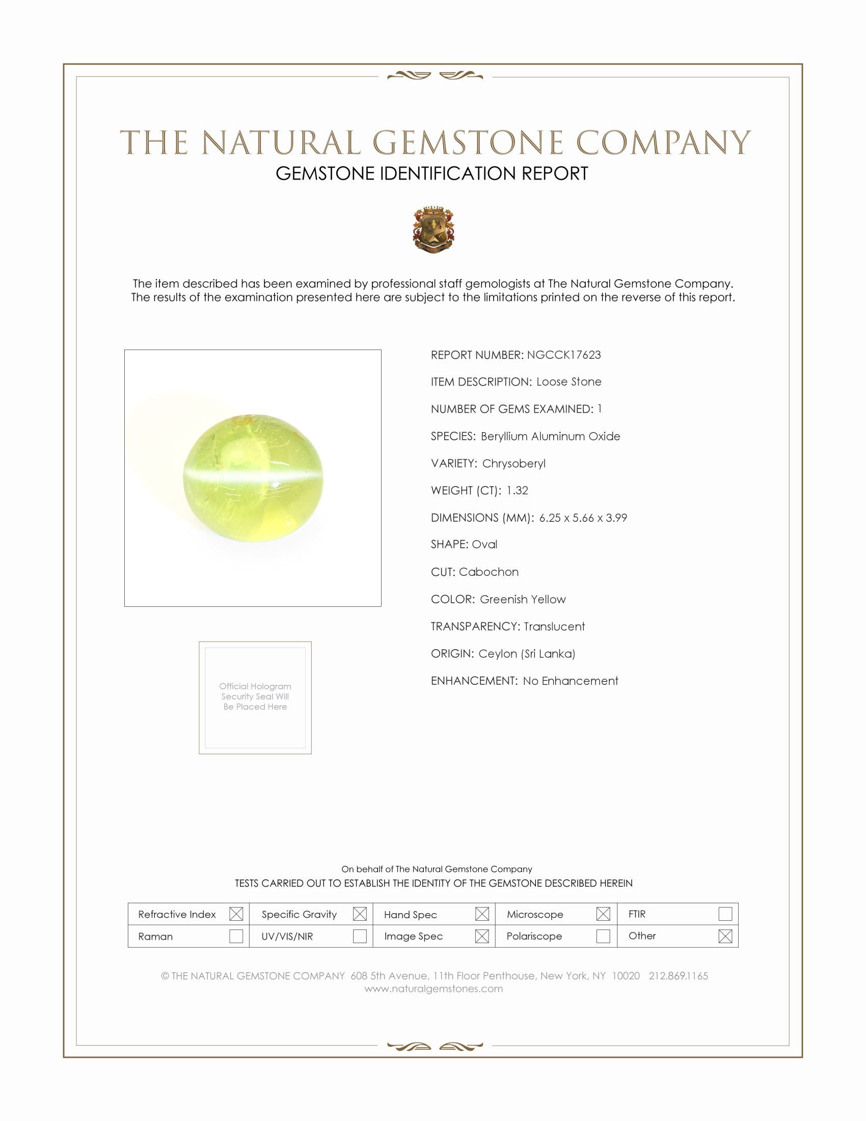 1.32 Ct. Cabochon Chrysoberyl from Ceylon (Sri Lanka)