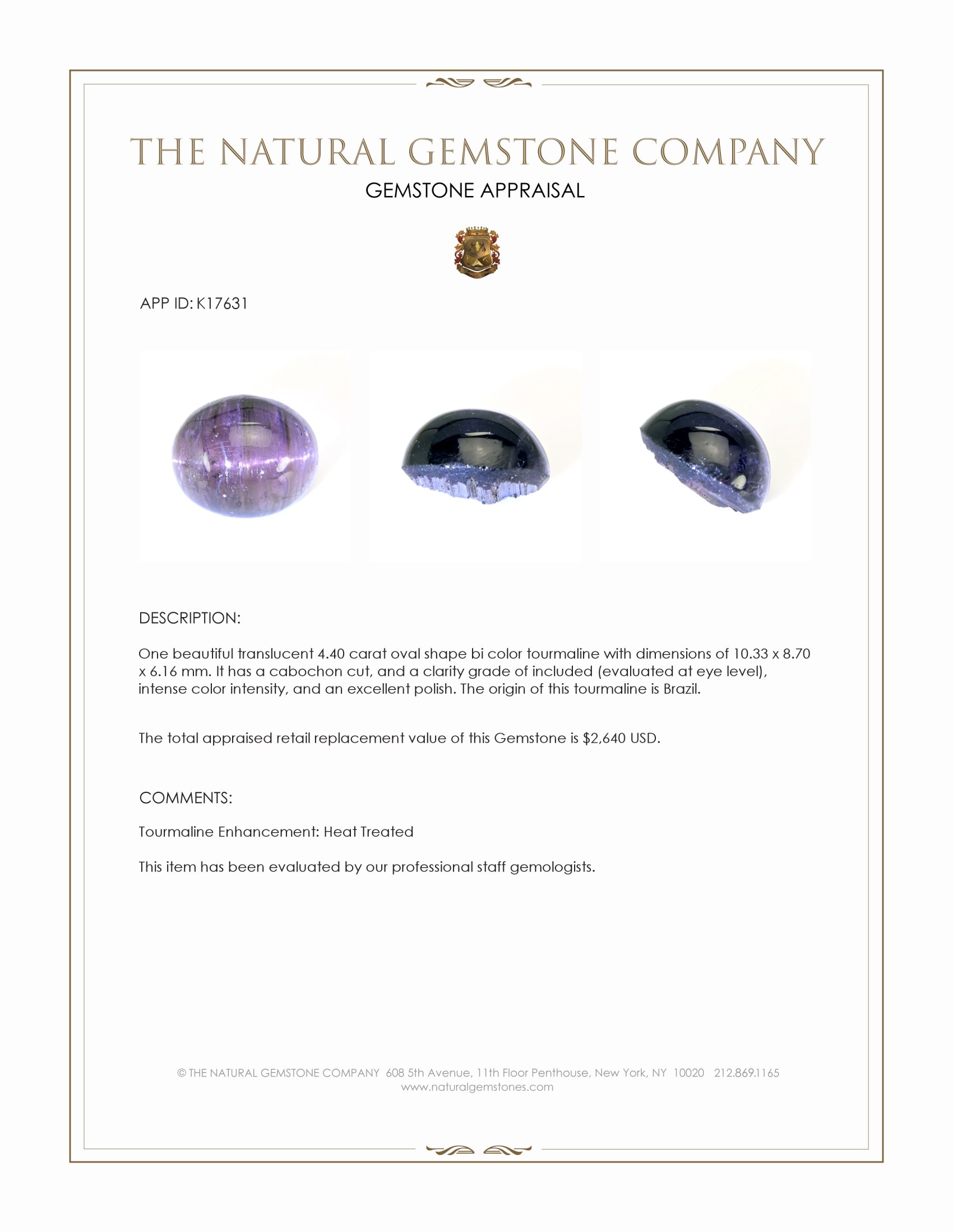 4.40 Ct. Cabochon Tourmaline from Brazil