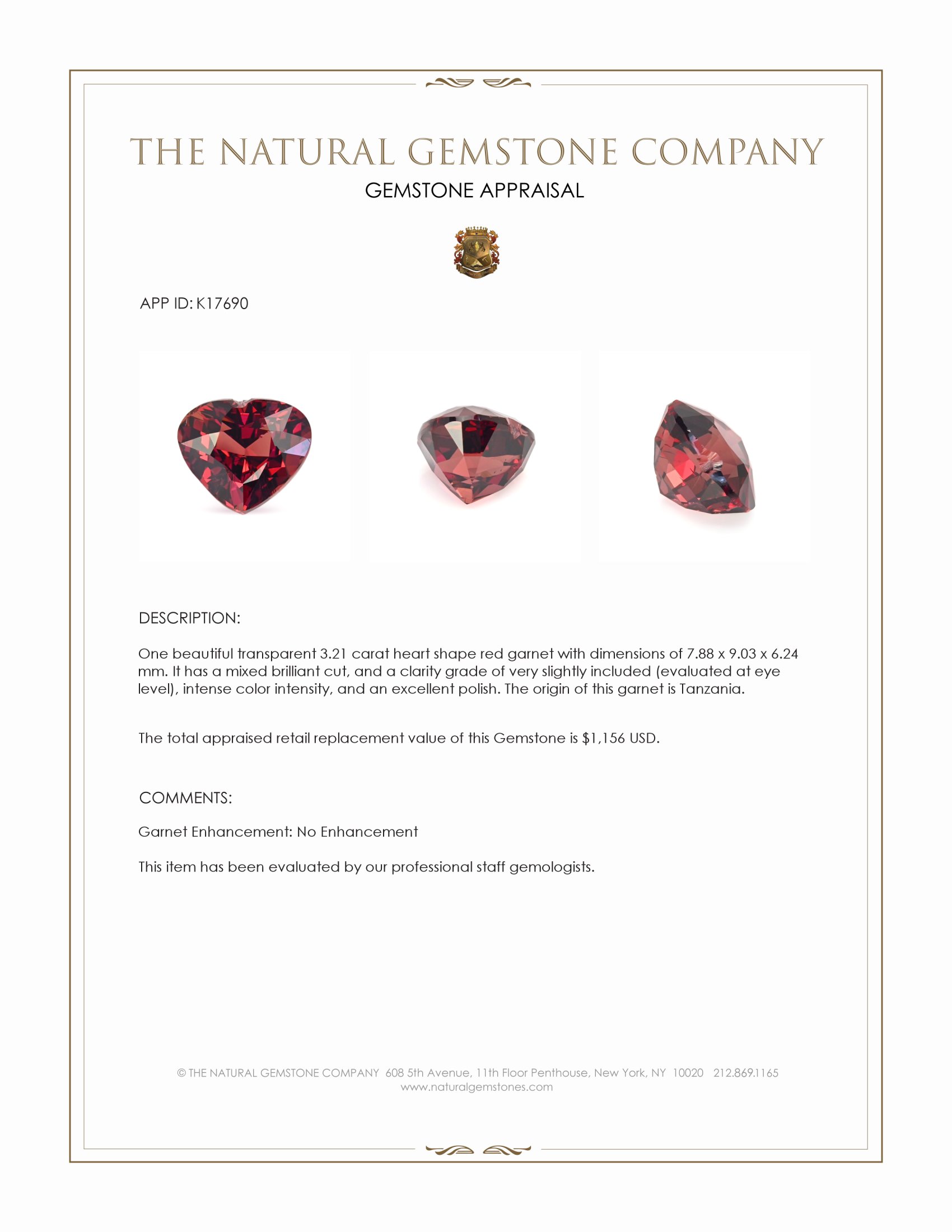3.21 Ct. Red Garnet from Tanzania