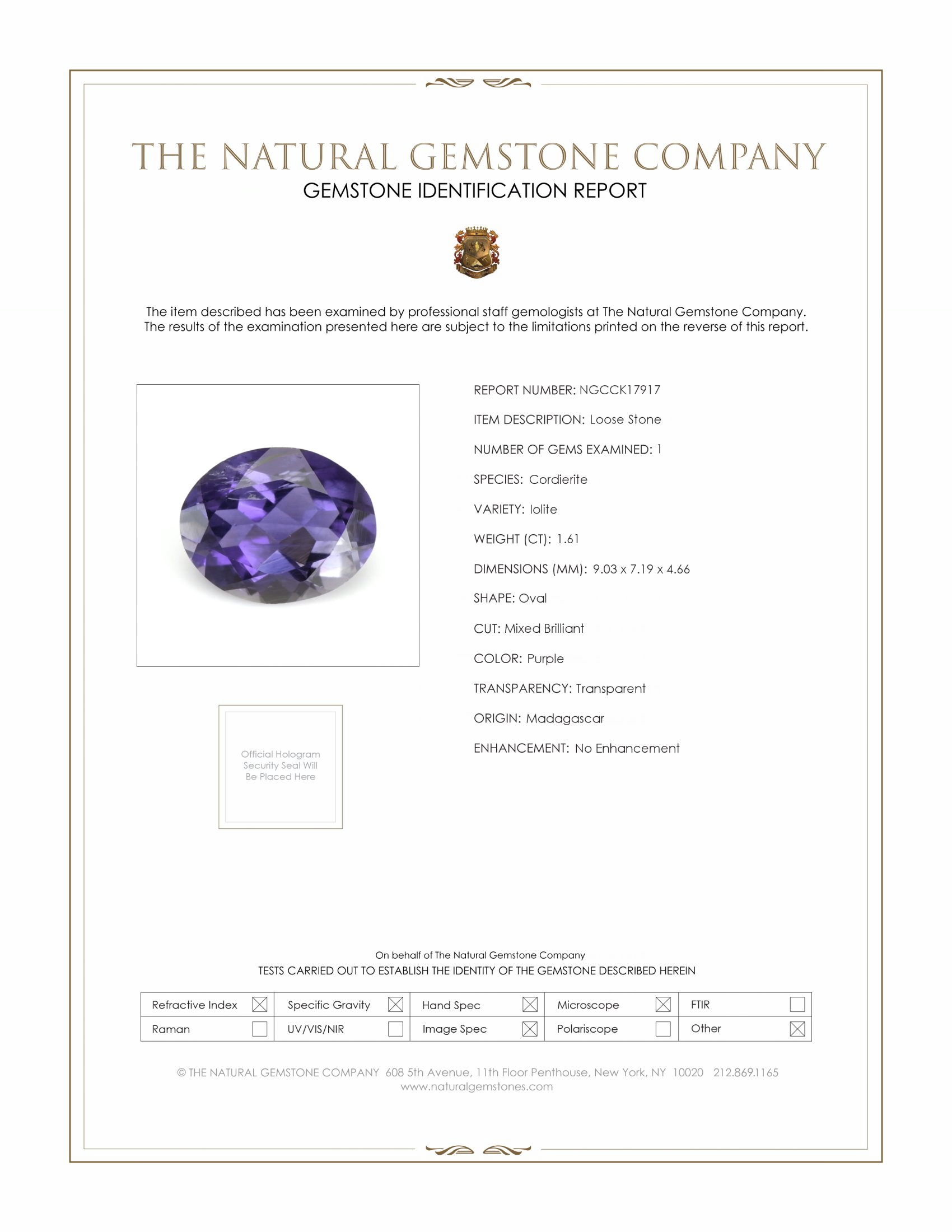 1.61 Ct. Iolite from Madagascar