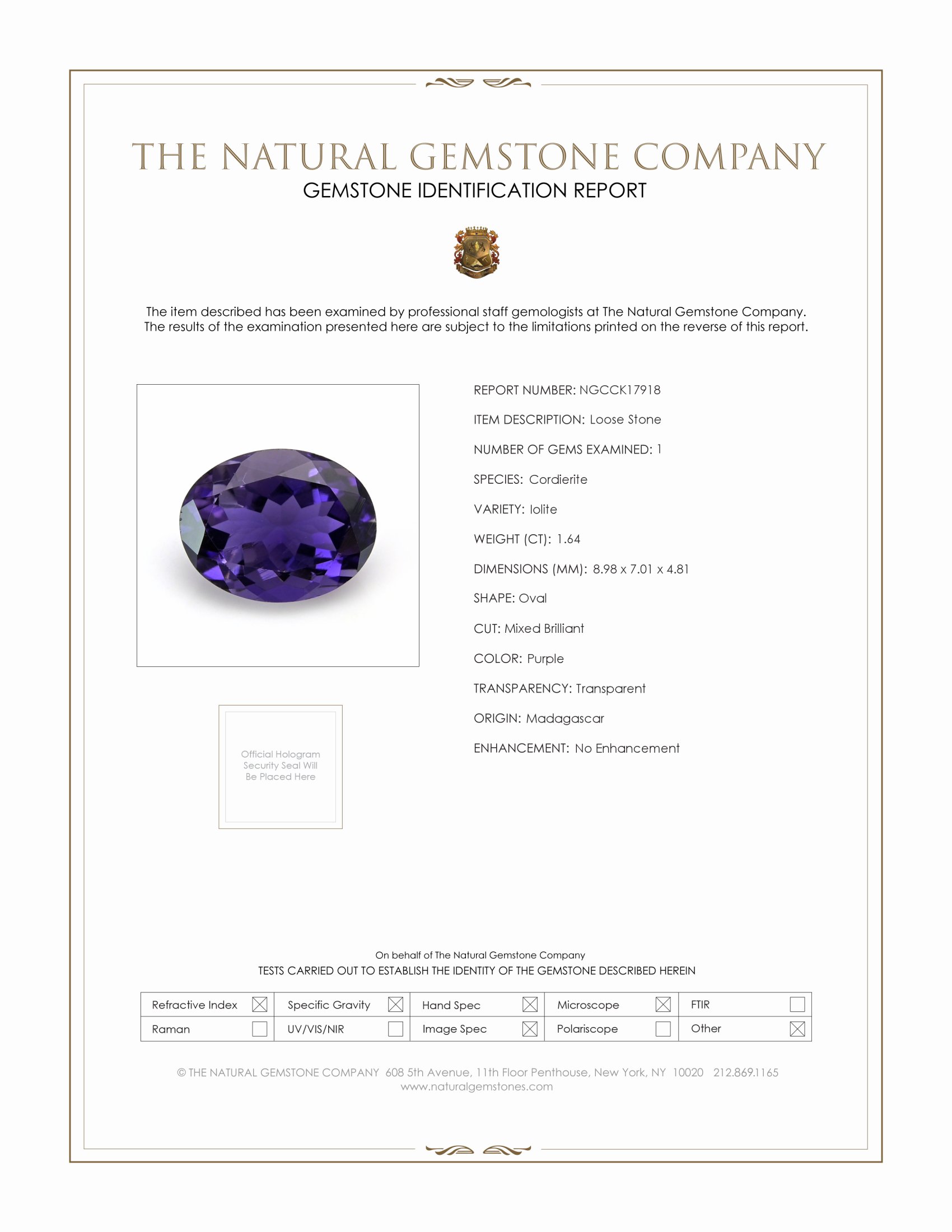 1.64 Ct. Iolite from Madagascar