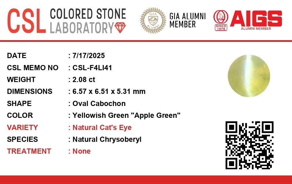 2.07 Ct. Cabochon Chrysoberyl from Ceylon (Sri Lanka)