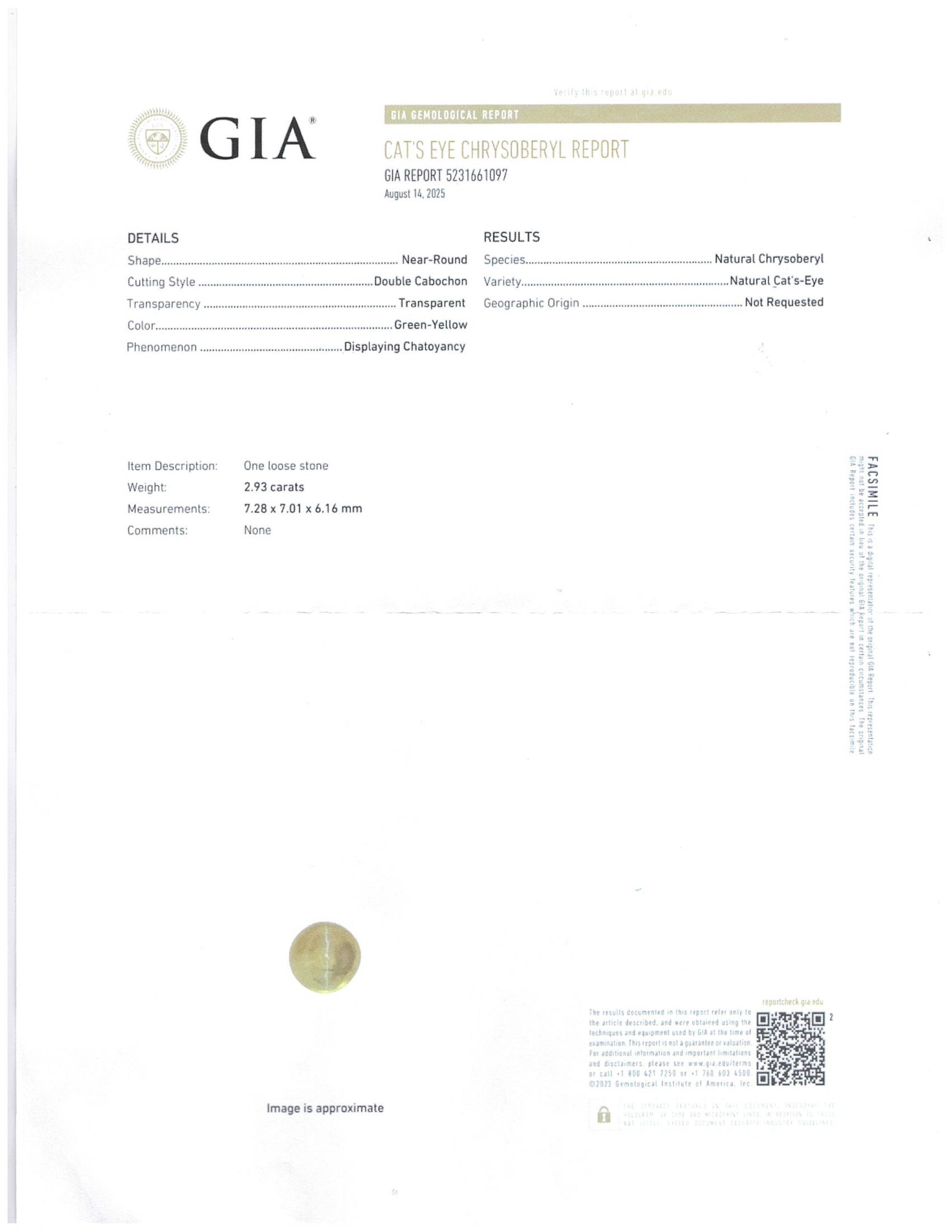 2.93 Ct. Cabochon Chrysoberyl from Ceylon (Sri Lanka)