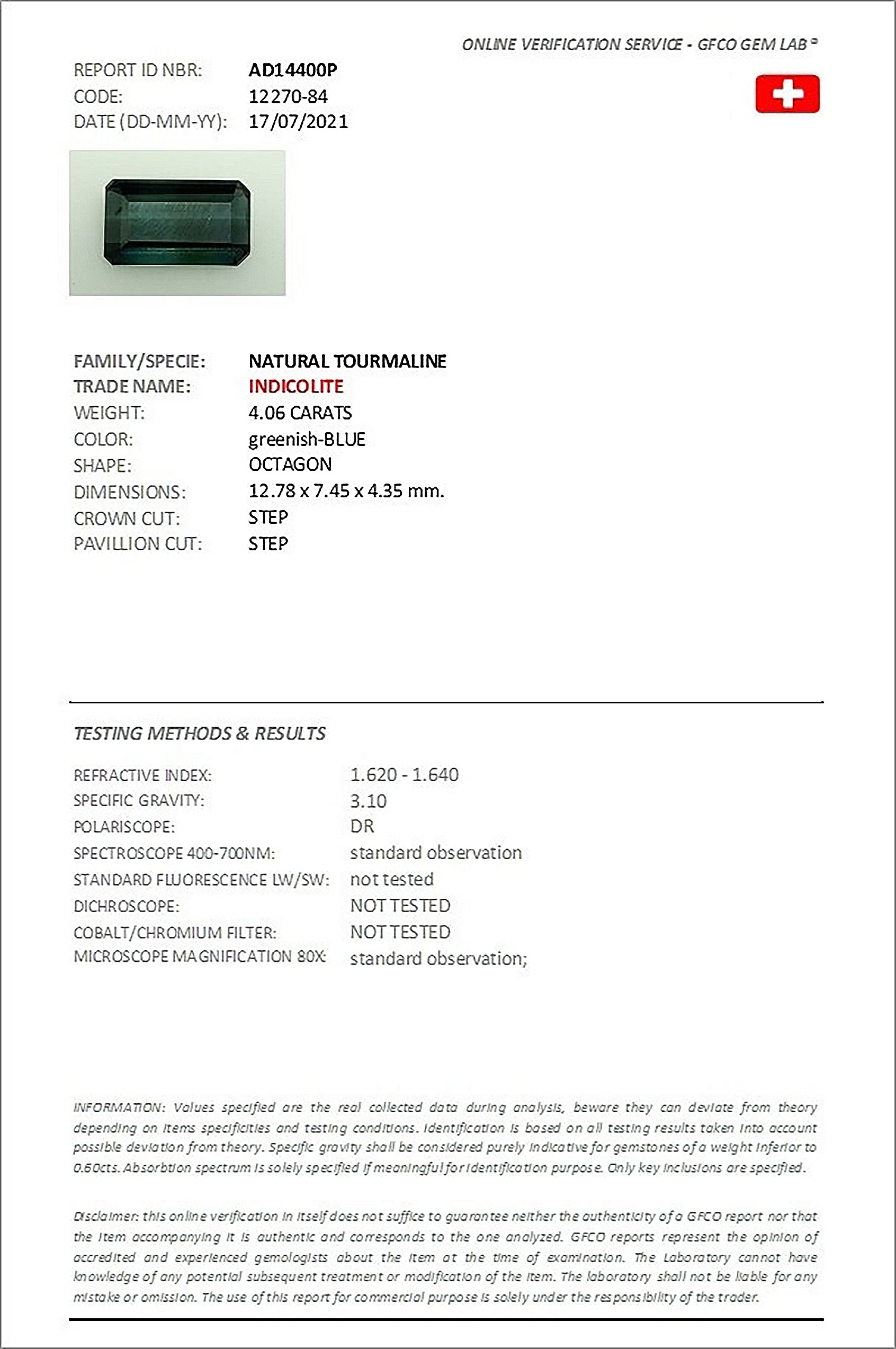 4.06 Ct. Tourmaline from Madagascar