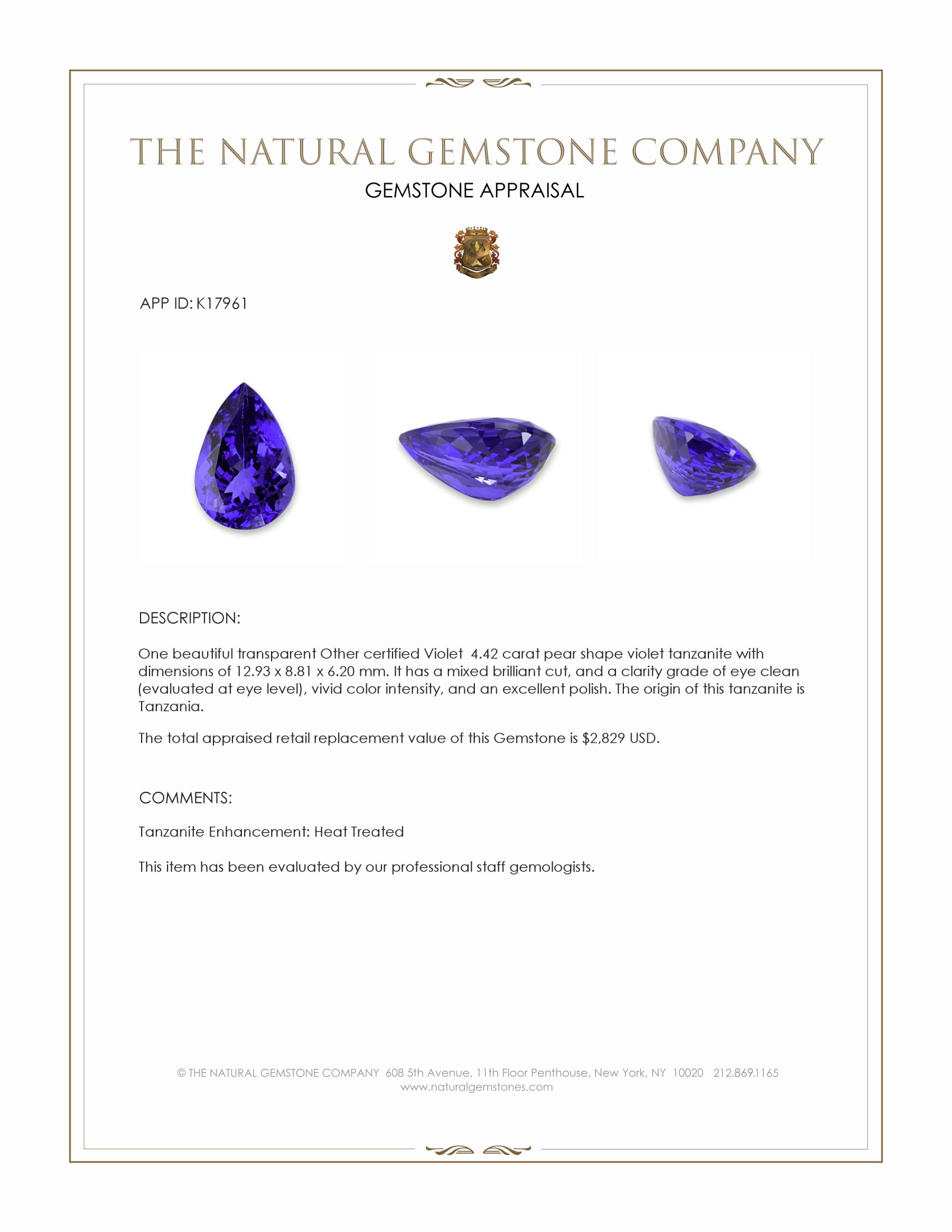 4.42 Ct. Tanzanite from Tanzania