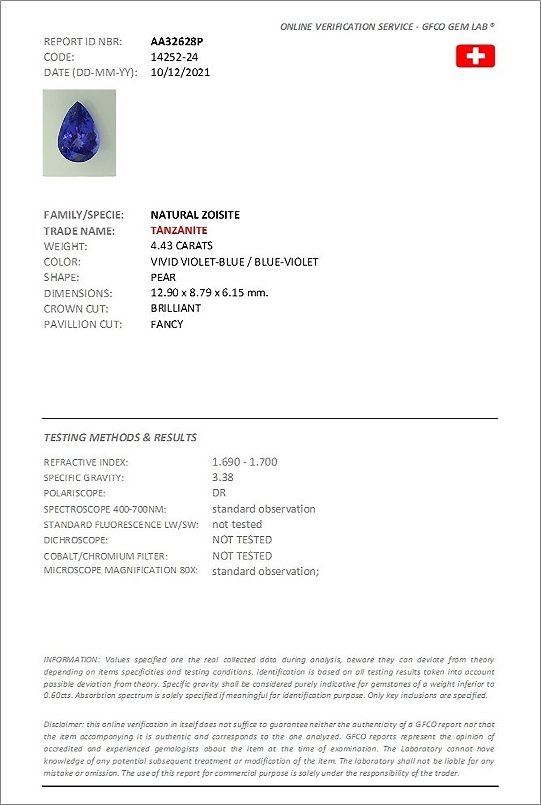 4.42 Ct. Tanzanite from Tanzania