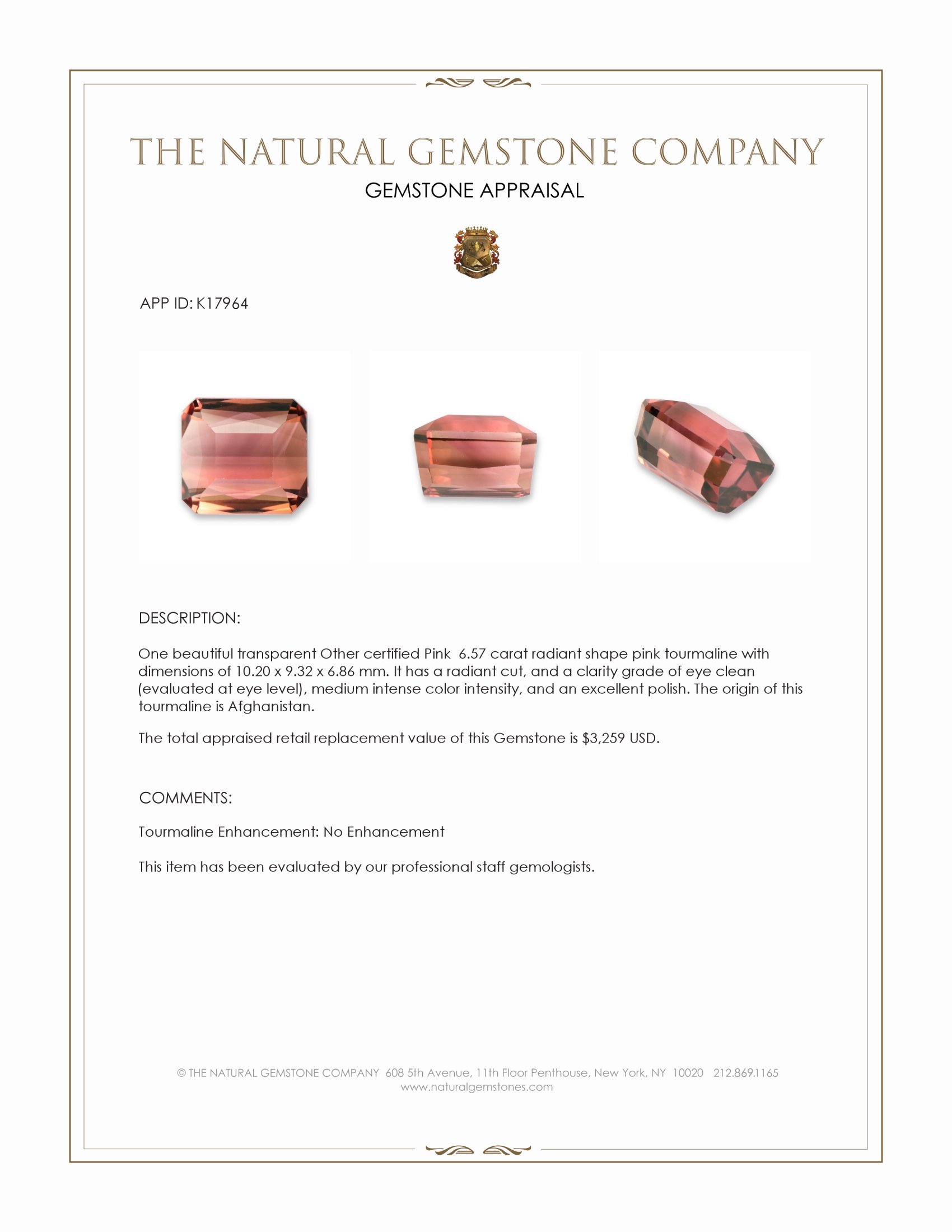 6.57 Ct. Pink Tourmaline from Afghanistan