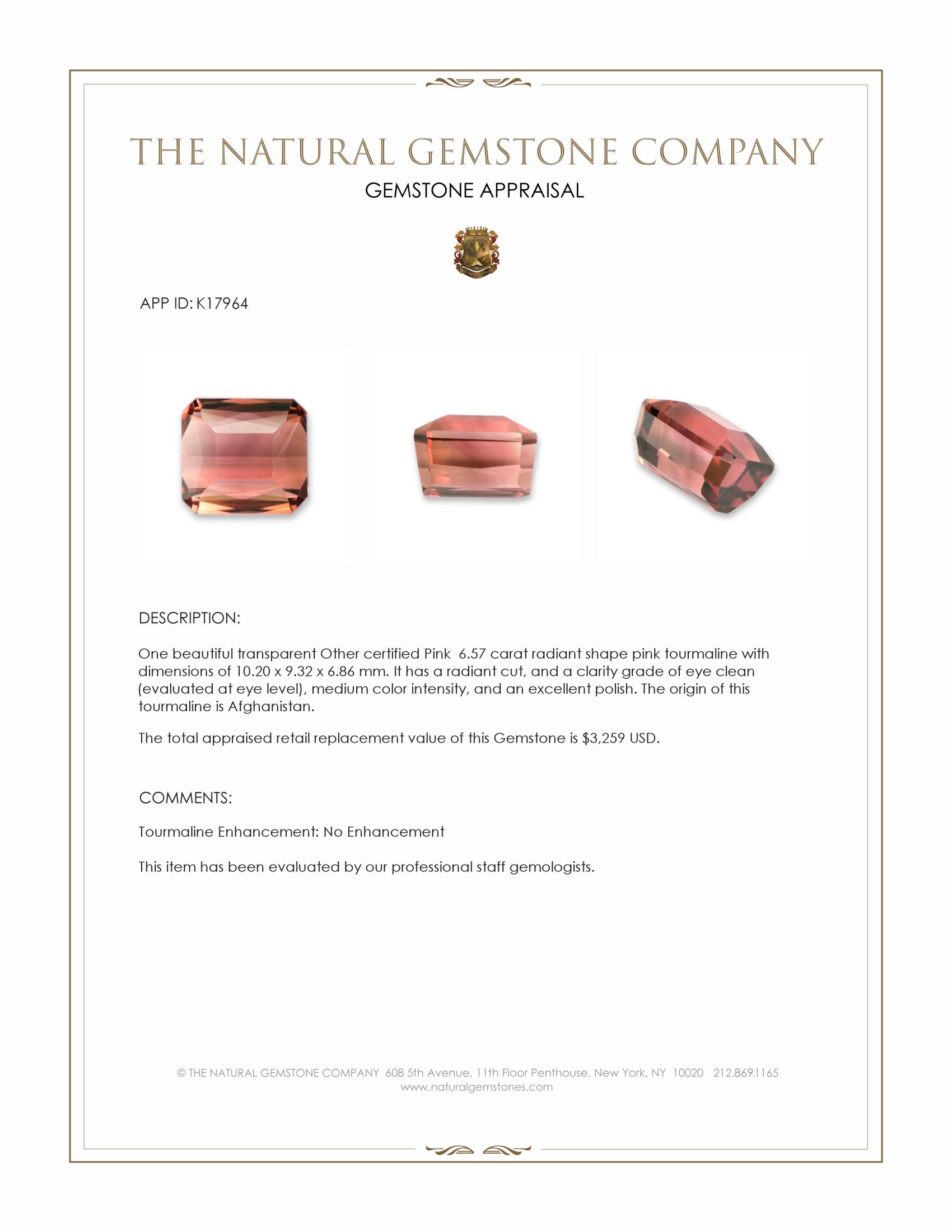 6.57 Ct. Tourmaline from Afghanistan