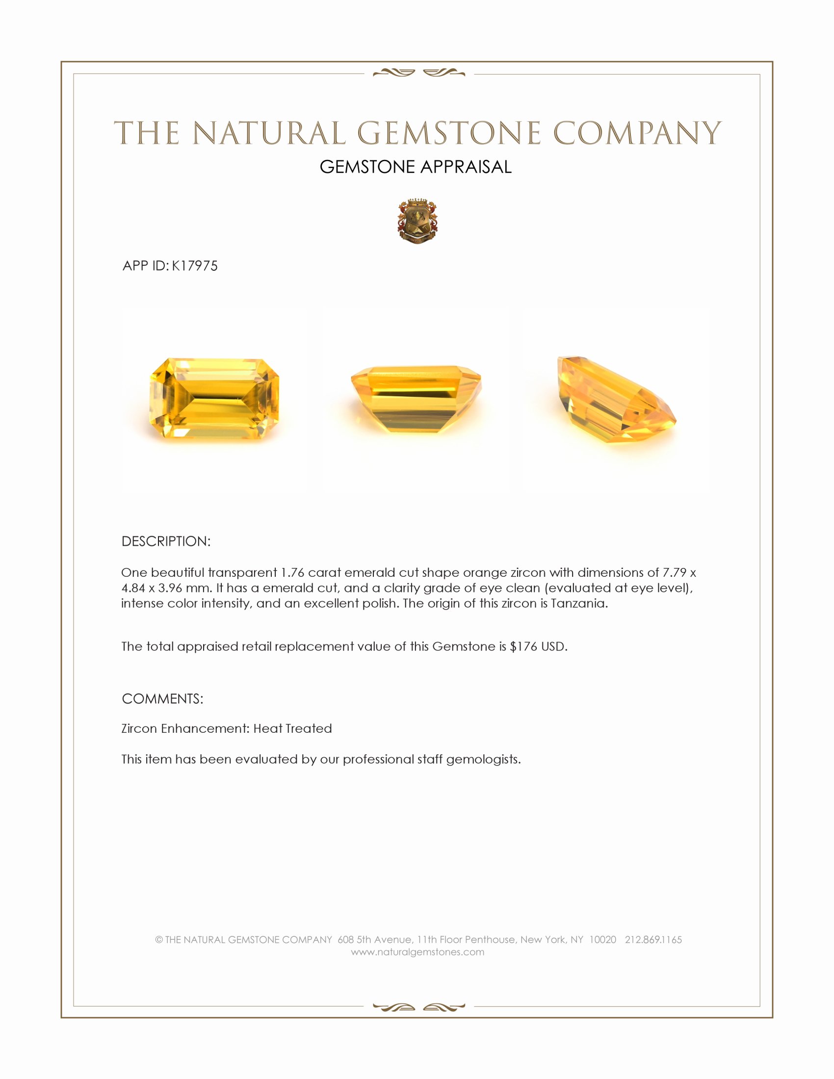 1.76 Ct. Zircon from Tanzania