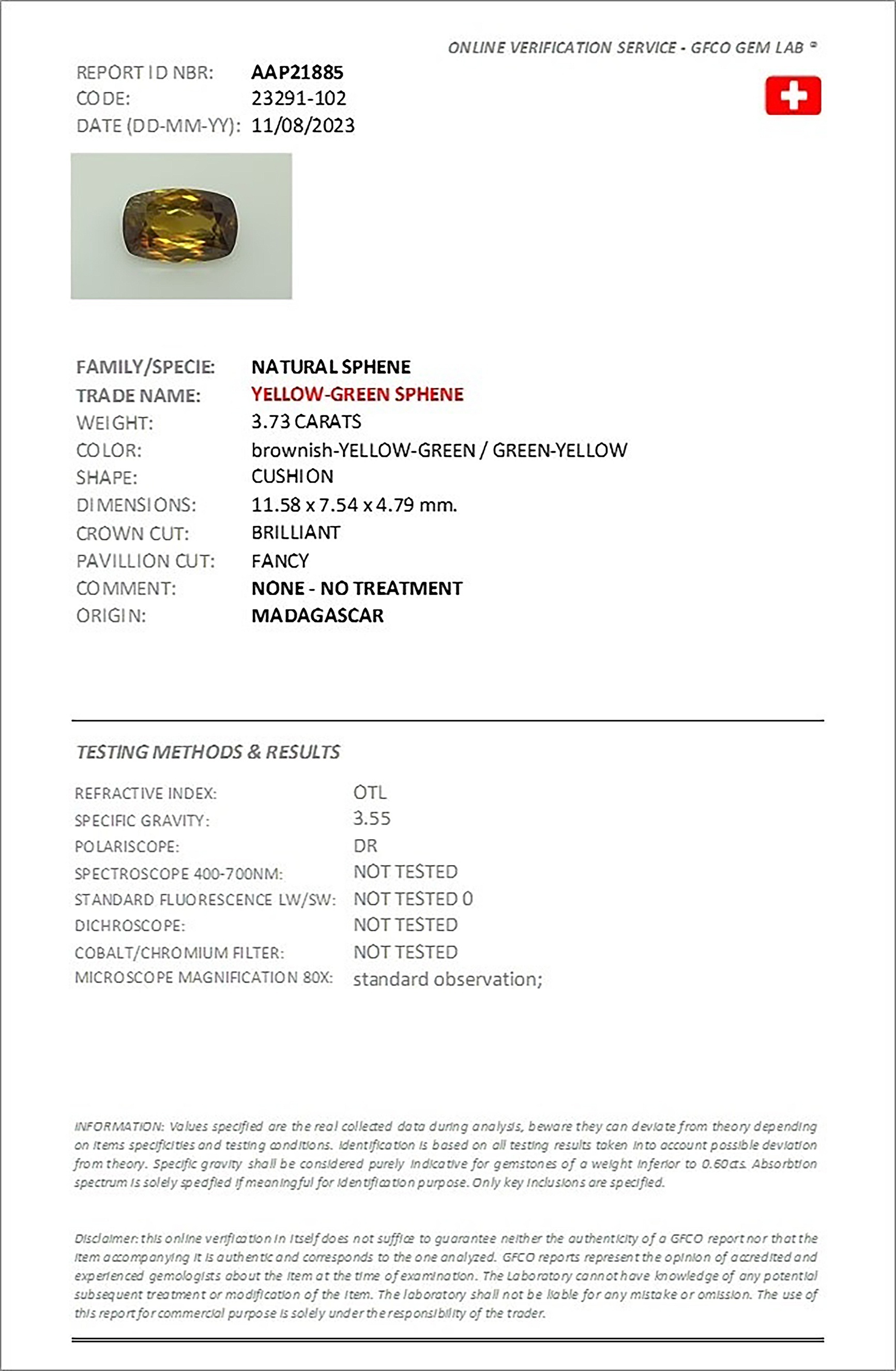 3.73 Ct. Sphene (Titanite) from Madagascar