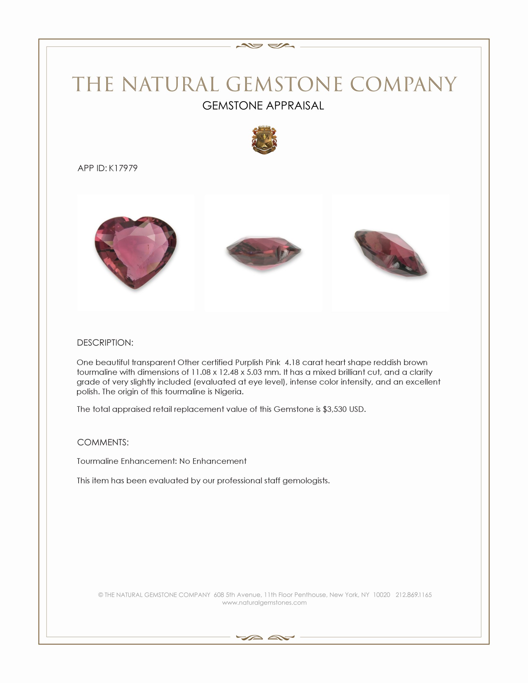 4.18 Ct. Reddish Brown Tourmaline from Nigeria
