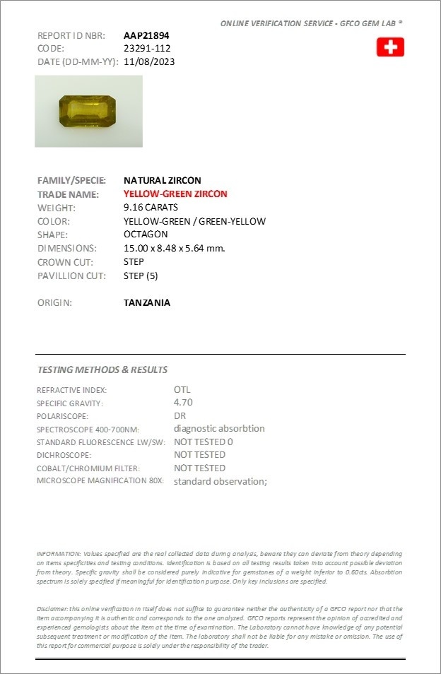 9.16 Ct. Zircon from Tanzania