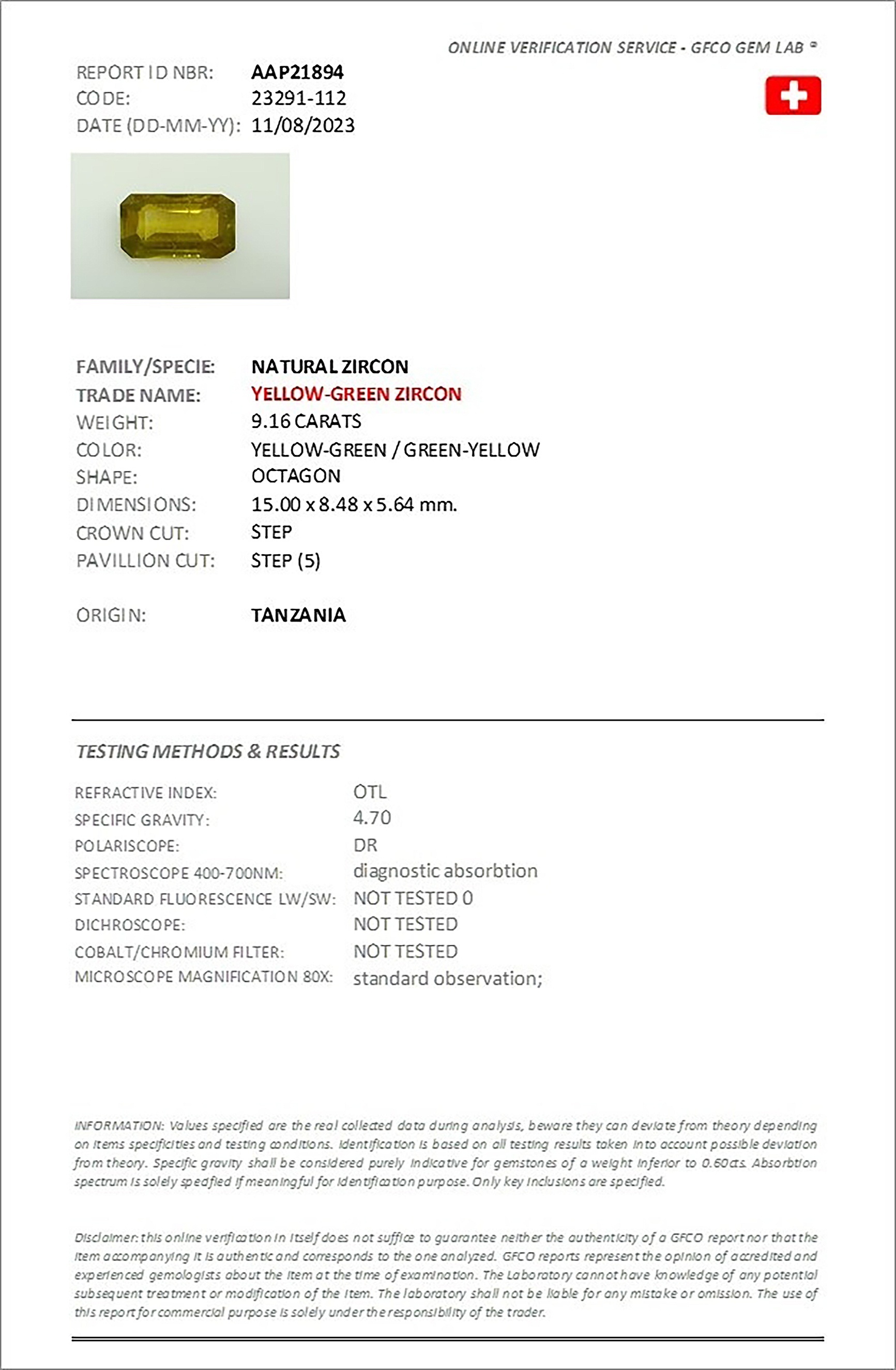 9.16 Ct. Zircon from Tanzania