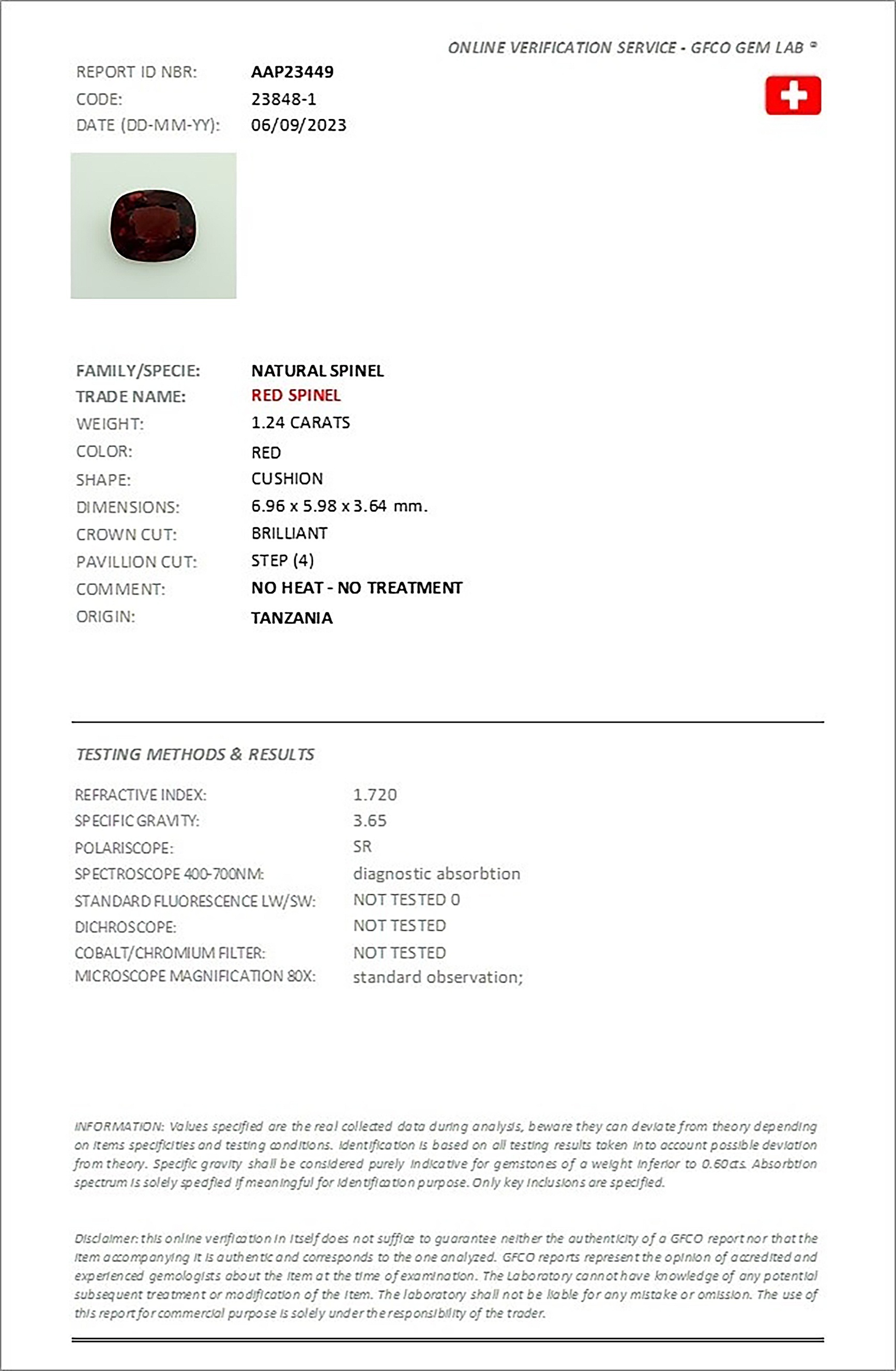 1.24 Ct. Spinel from Tanzania