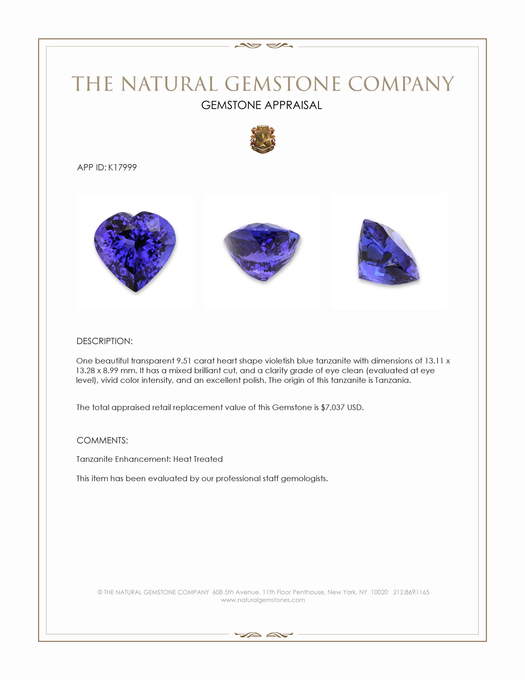 9.51 Ct. Tanzanite from Tanzania