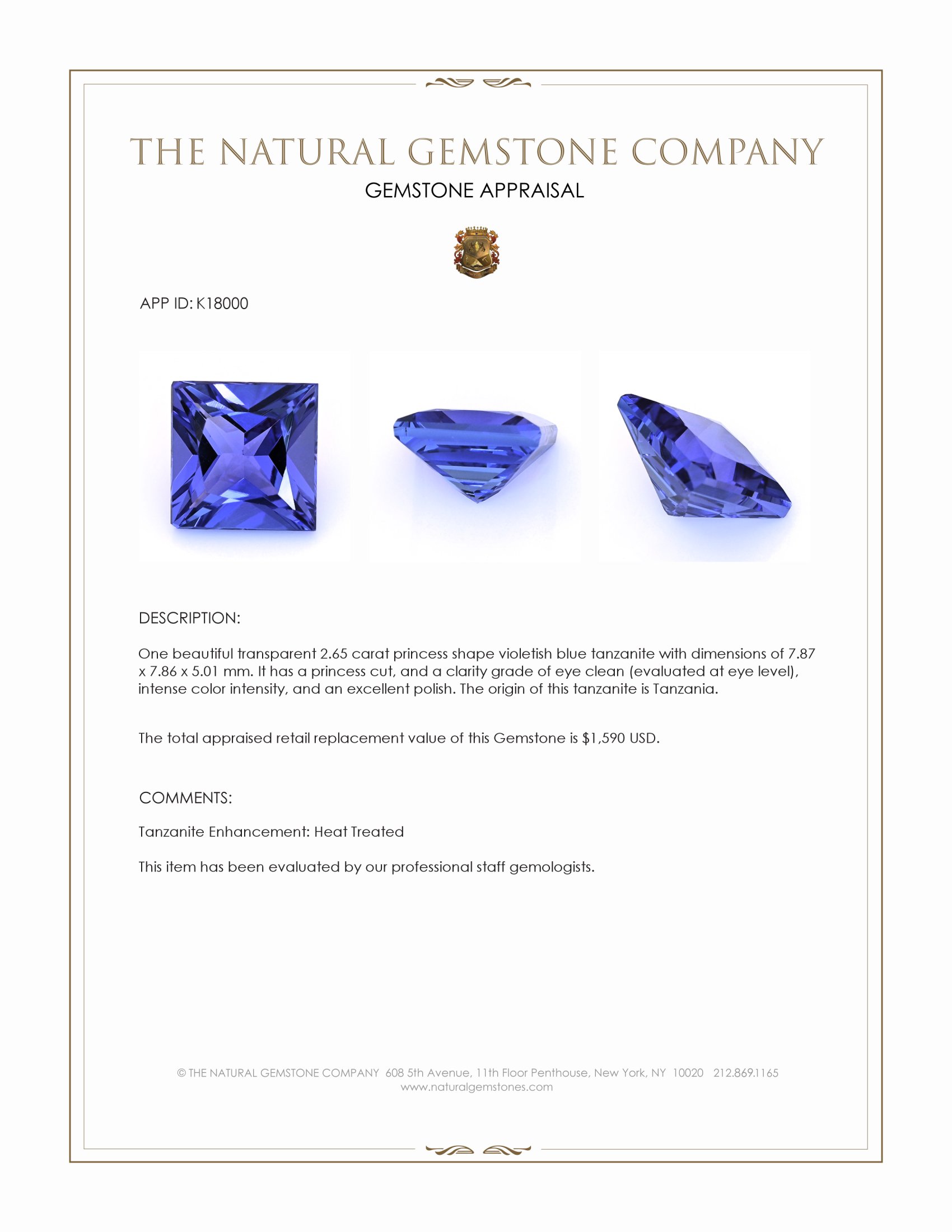 2.65 Ct. Tanzanite from Tanzania