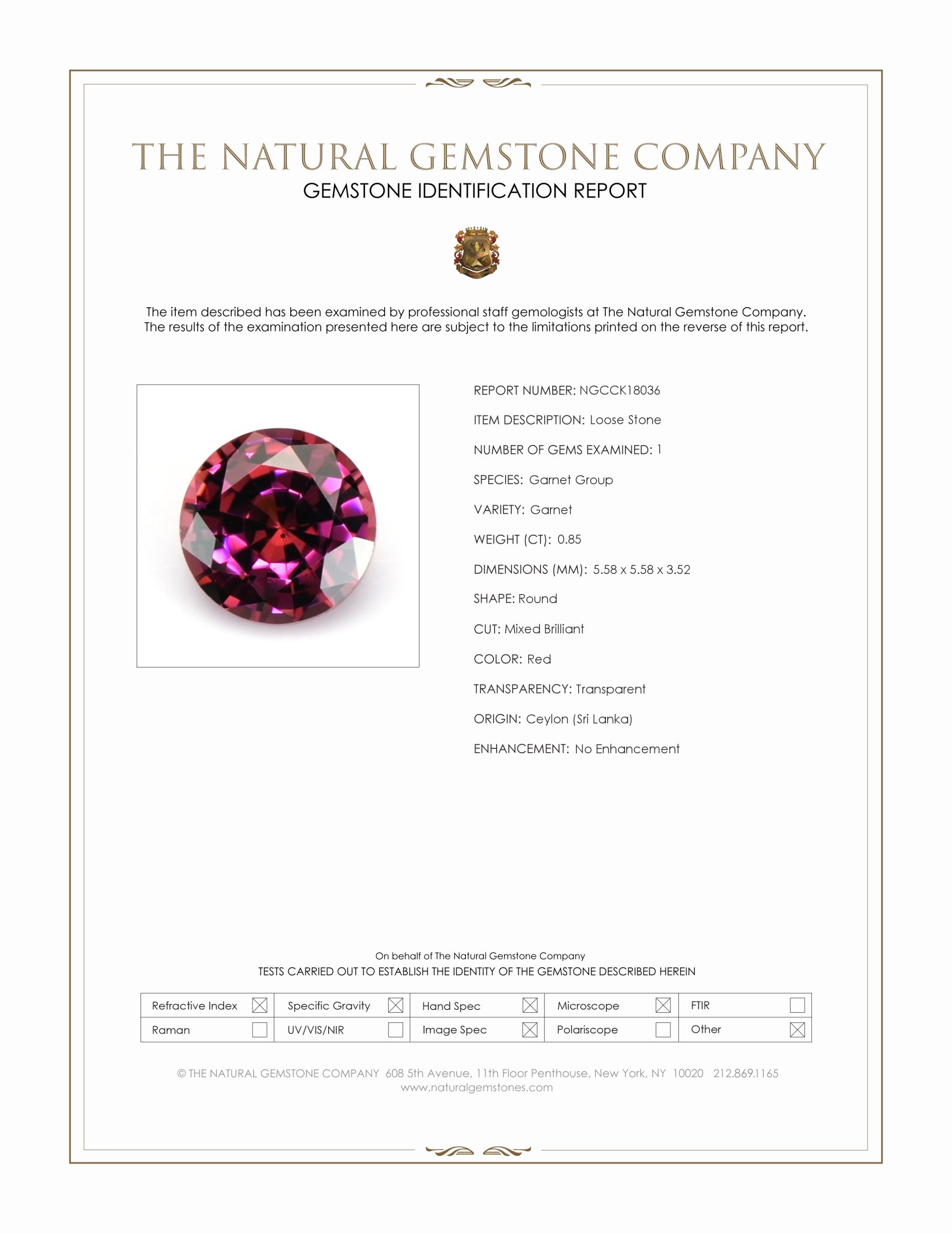 0.85 Ct. Garnet from Ceylon (Sri Lanka)