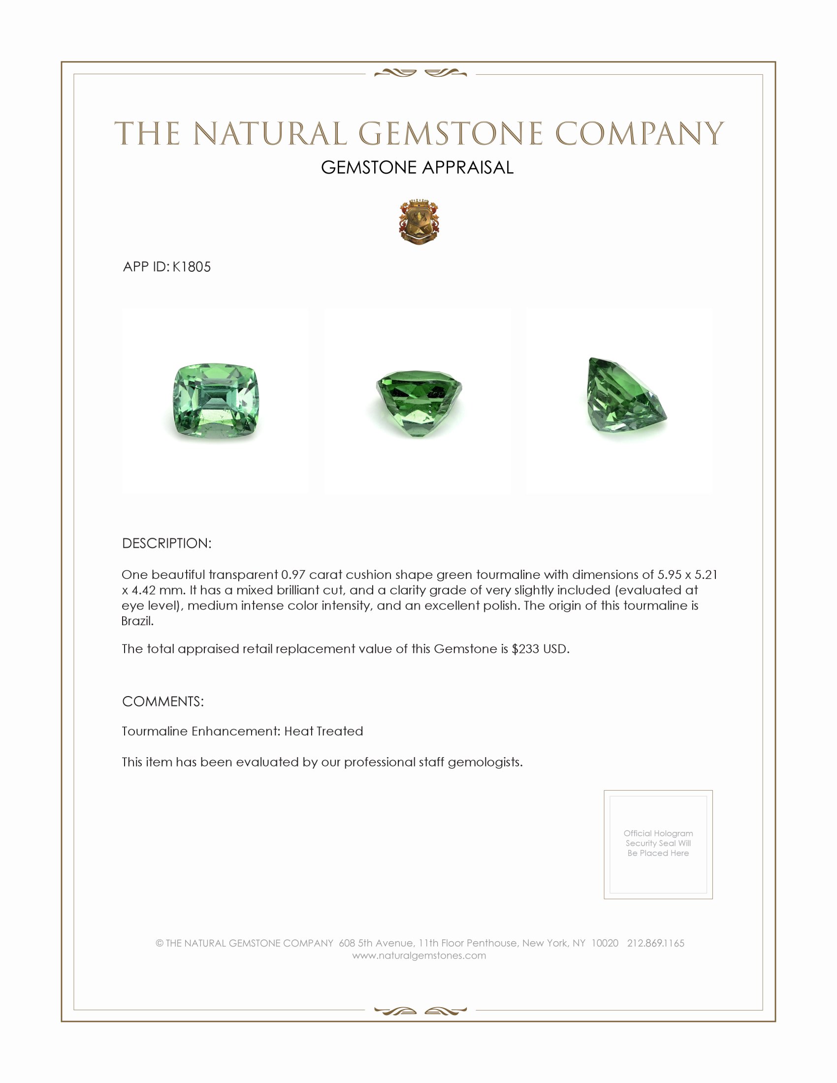 0.97 Ct. Tourmaline from Brazil