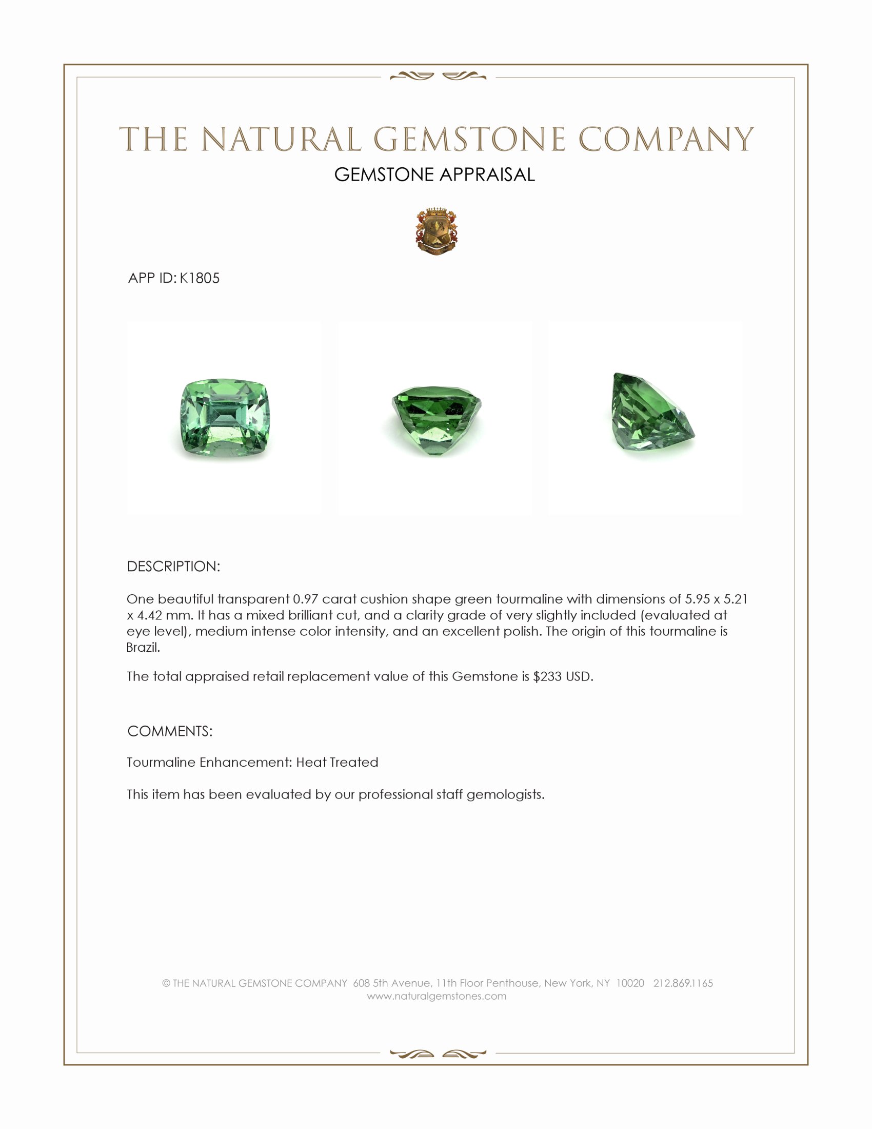 0.97 Ct. Tourmaline from Brazil