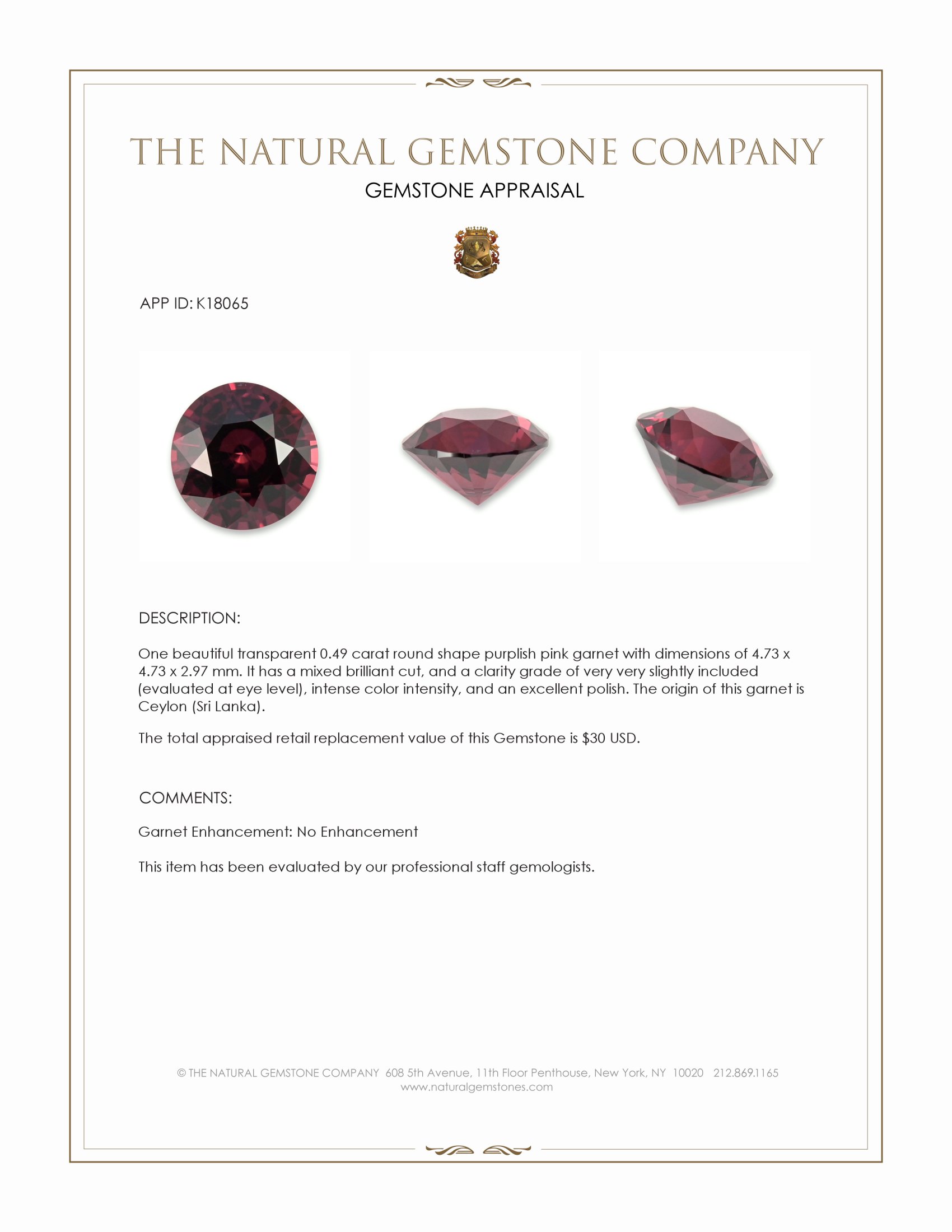 0.49 Ct. Garnet from Ceylon (Sri Lanka)