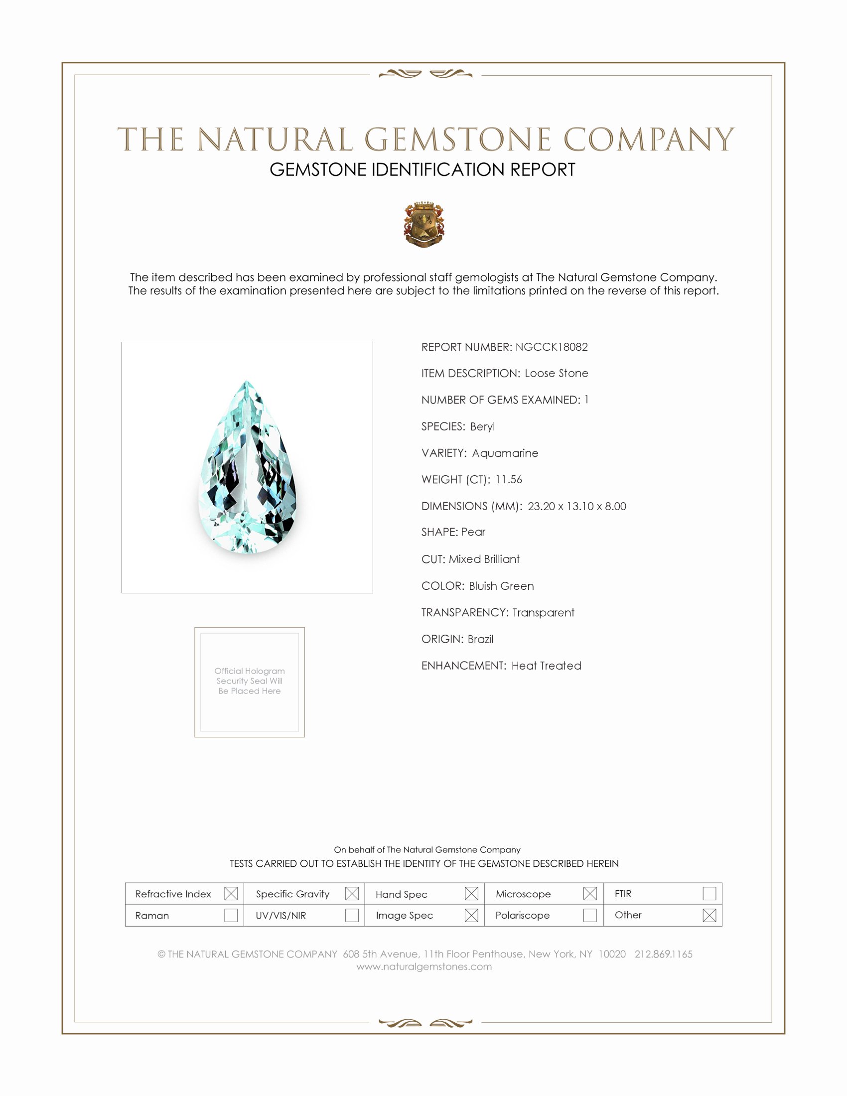 11.56 Ct. Aquamarine from Brazil