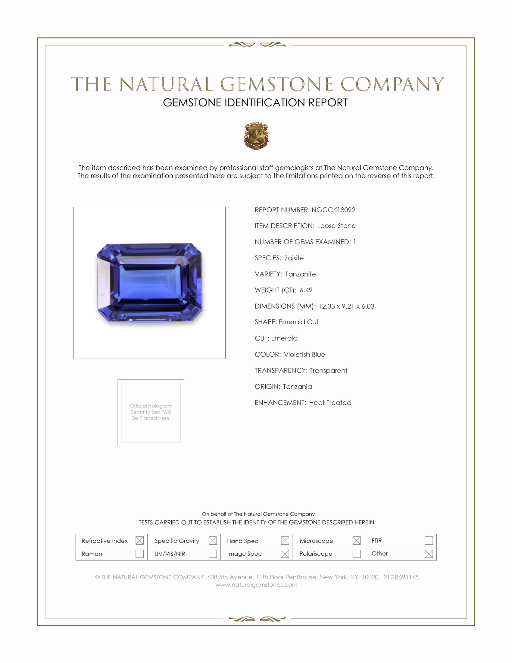 6.49 Ct. Violetish Blue Tanzanite from Tanzania