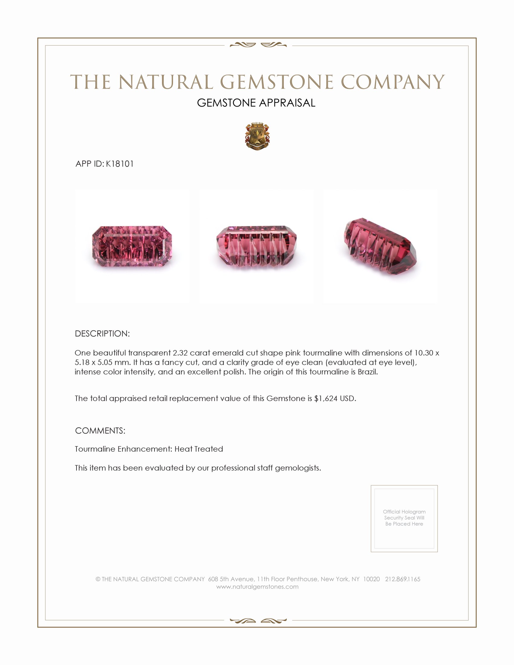 2.32 Ct. Tourmaline from Brazil