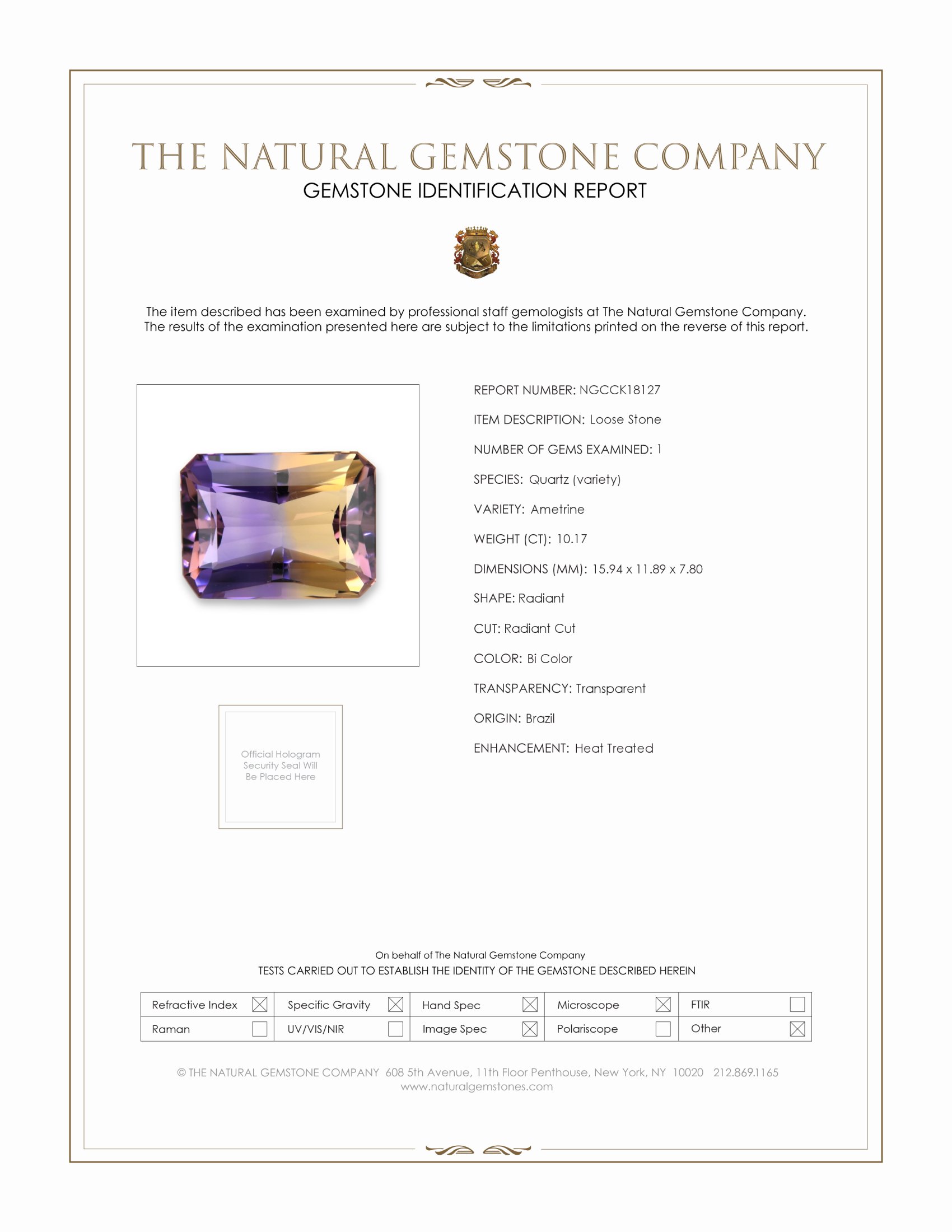 10.17 Ct. Ametrine from Brazil