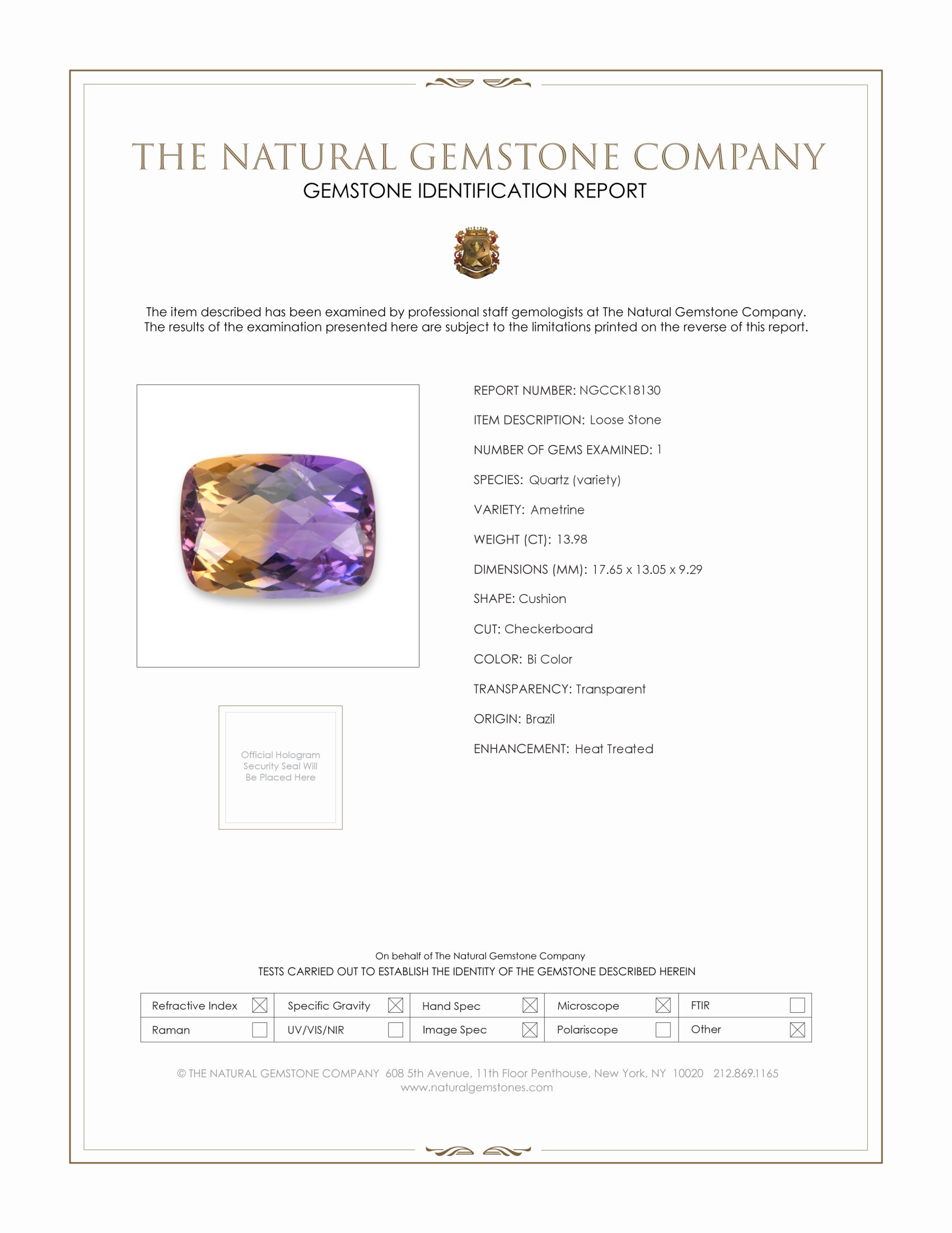 13.98 Ct. Ametrine from Brazil